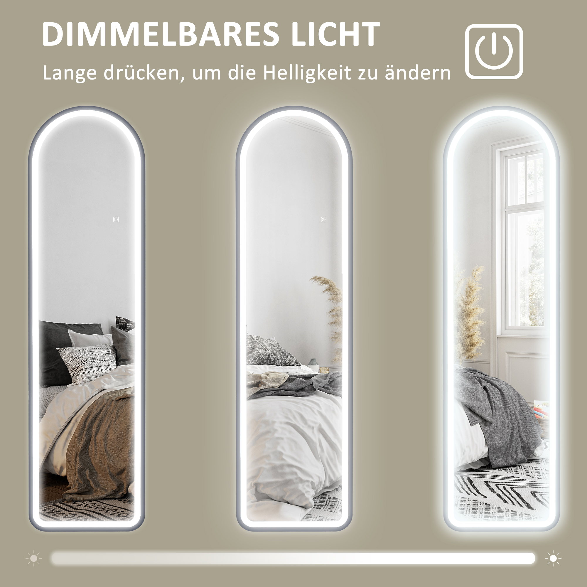 Ganzkörperspiegel, 150 x 40 cm, Freistehender Spiegel mit dimmbaren LED-Lichtern für Wohnzimmer, Schlafzimmer