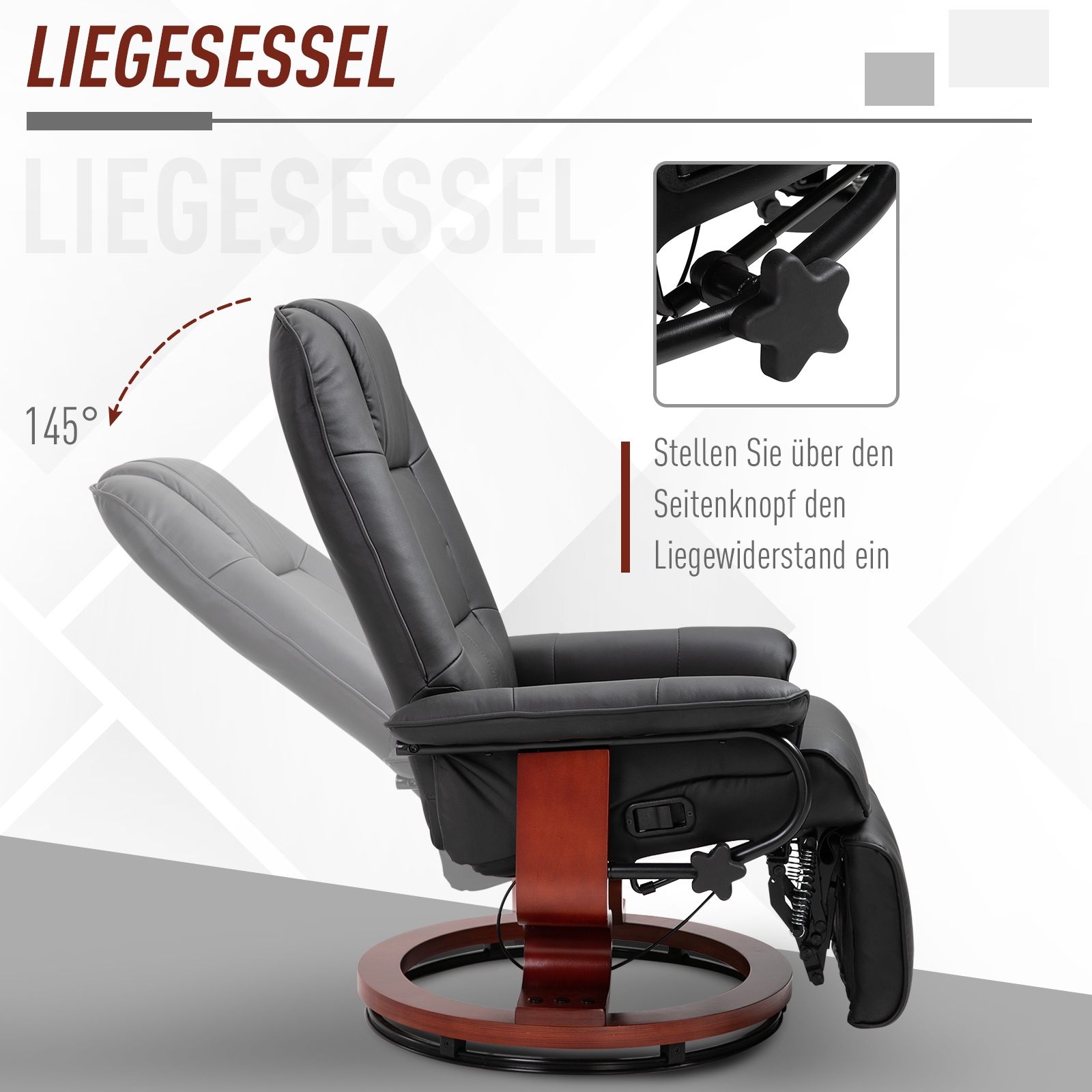 Relaxsessel Fernsehsessel Liegesessel Kunstleder 360° Drehstuhl 145° neigbar Schwarz 78 x 87 x 100 cm