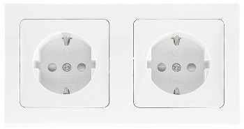 DELPHI Set 2 Steckdosen + 2-fach Rahmen / 250V~/ 16A, Steckanschluss, weiß