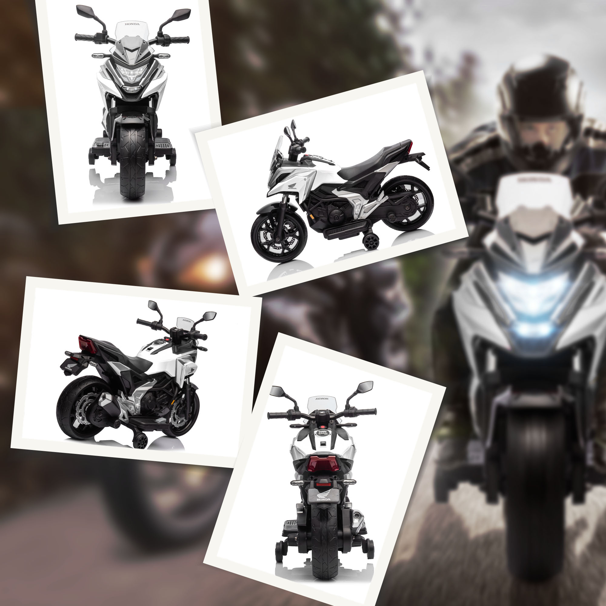 Elektro-Kindermotorrad, Honda, 3 km/h, Musik & Licht, 3-6 Jahre, bis 30 kg, Weiß