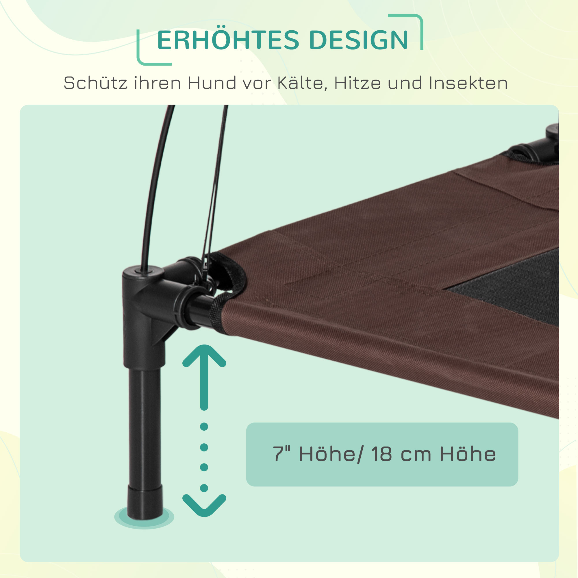 Haustierbett mit Baldachin, klappbar, Hundeliege, Outdoor-Hundebett, Mesh-Stoff, Braun + Schwarz