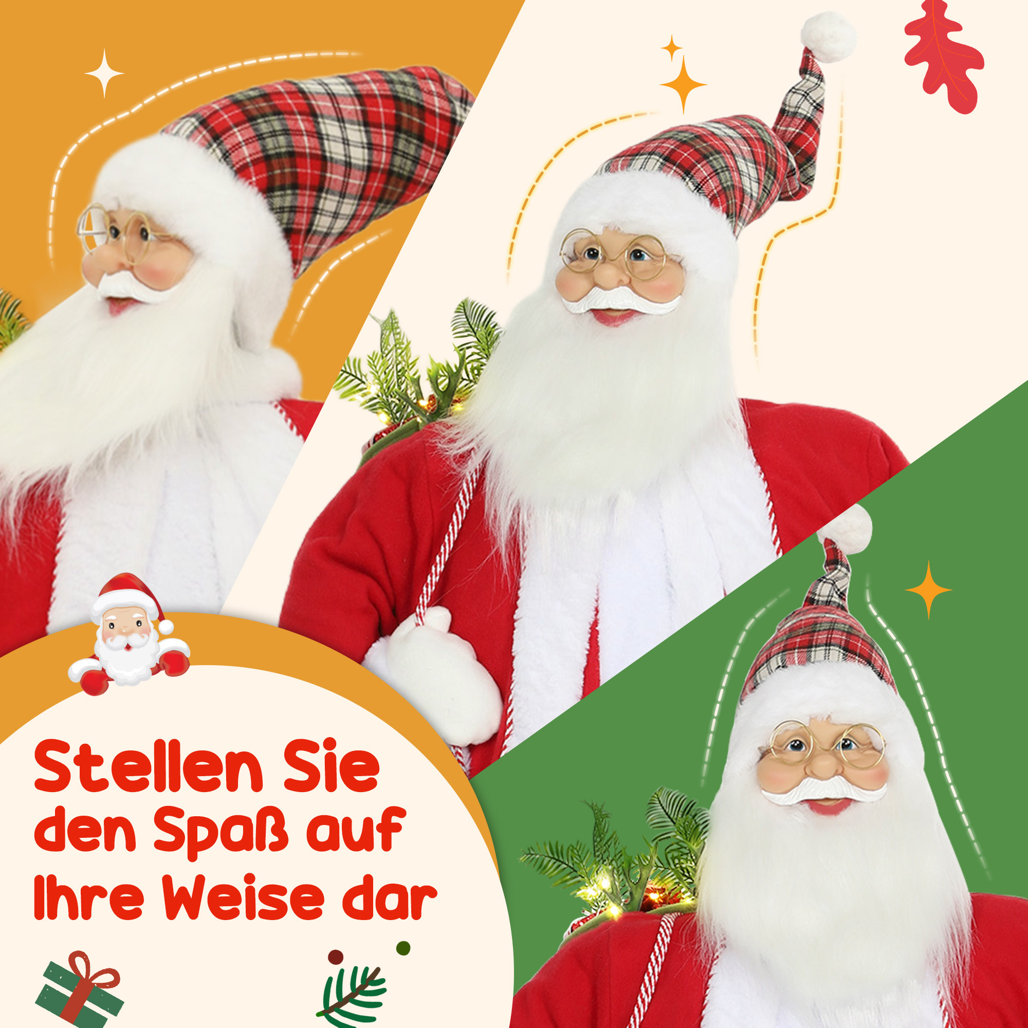 Weihnachtsmann 1,6 m stehende Weihnachtsmann mit Geschenk- und Weihnachtsglocken Soundfunktion