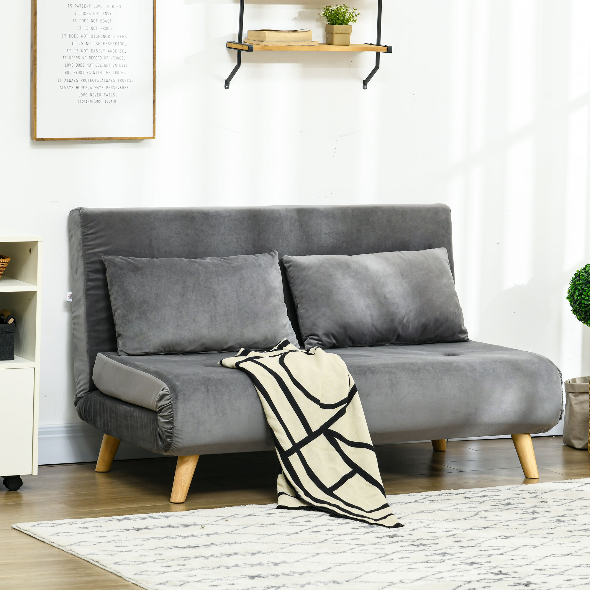 Schlafsofa Relaxsofa Sofa Couch, inkl. 2 Kissen, Samtoptik, 130 x 78 x 79 cm, Grau