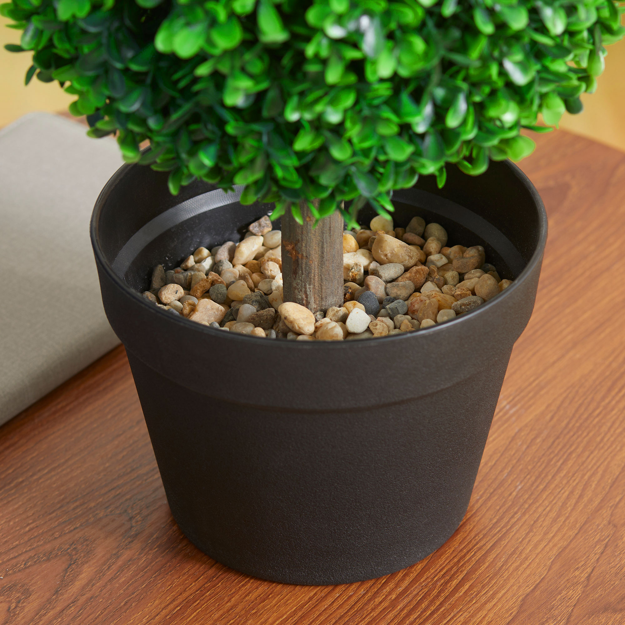 2er-Set künstlicher Buchsbaum, 2 Buchsbäume, Outdoor, 17 cm x 17 cm x 60 cm, Grün + Braun+ Schwarz