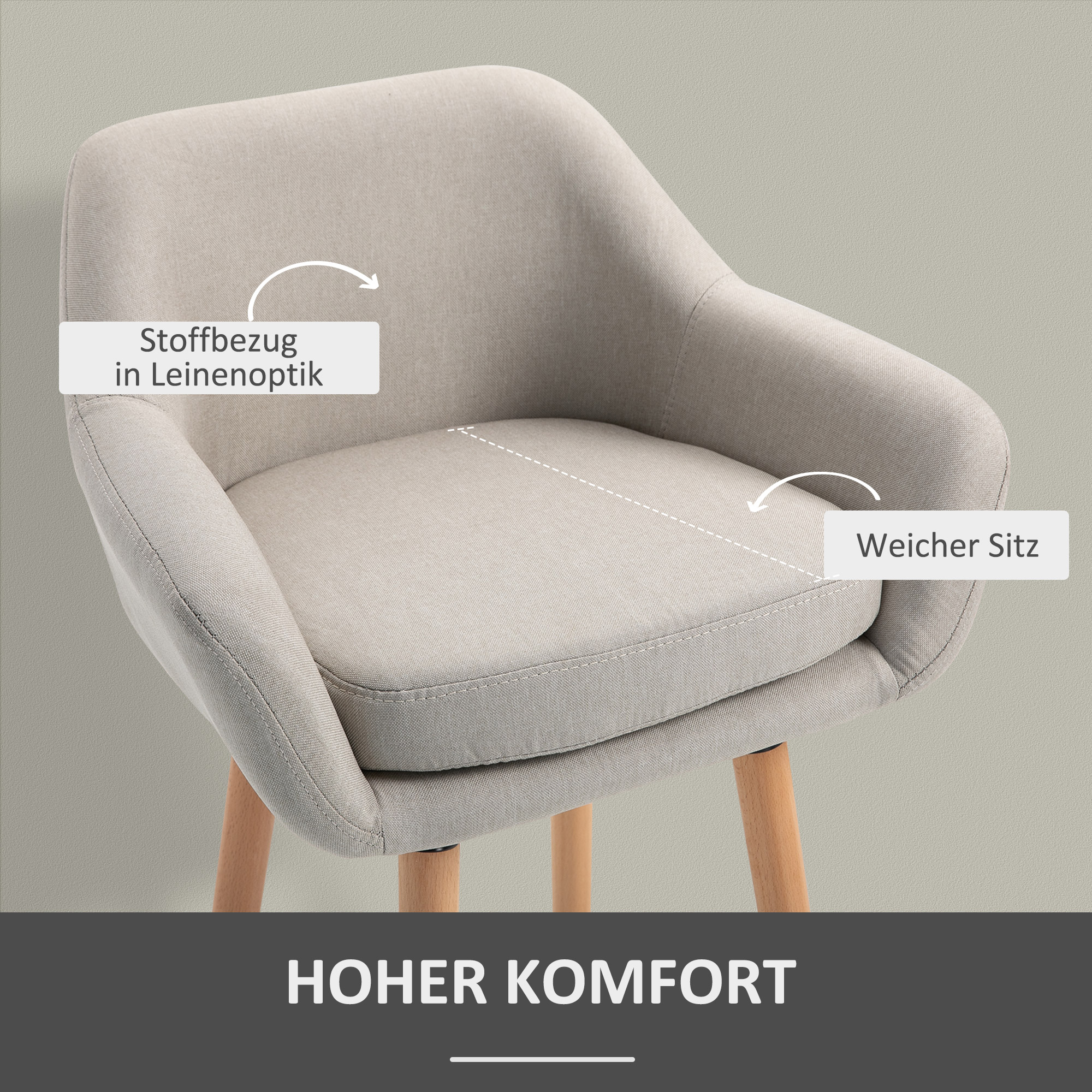 2er-Set Barhocker, inkl, Fußstütze, Massivholz, 55 cm x 48c m x 100 cm,  Beige