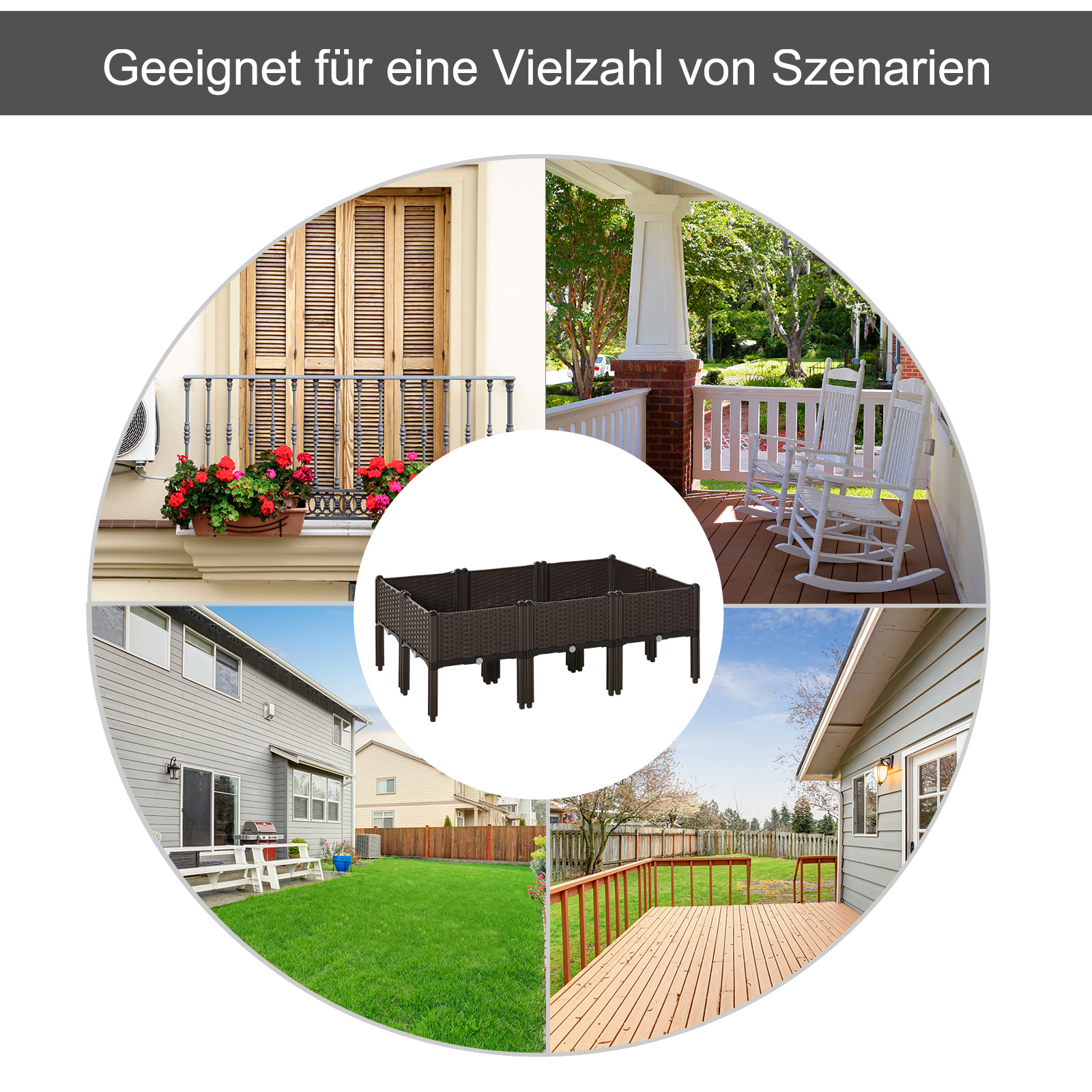 Hochbeet 6-teiliger Pflanzkasten mit Abflusslöchern Rattan-Look Blumenkasten DIY Braun 40 x 40 x 44 cm