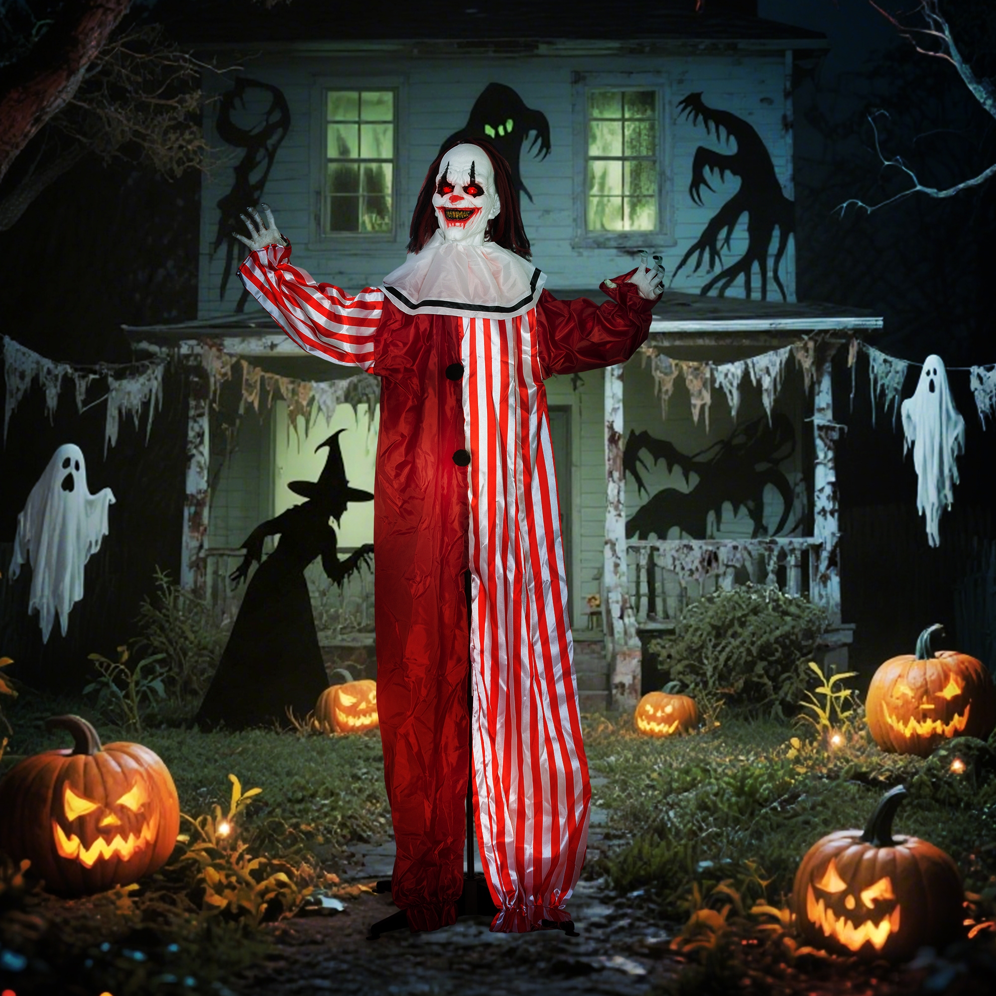 165 cm Halloween Dekoration Halloween Clown mit LED-Lichter, Soundfunktion Körper-Effekt