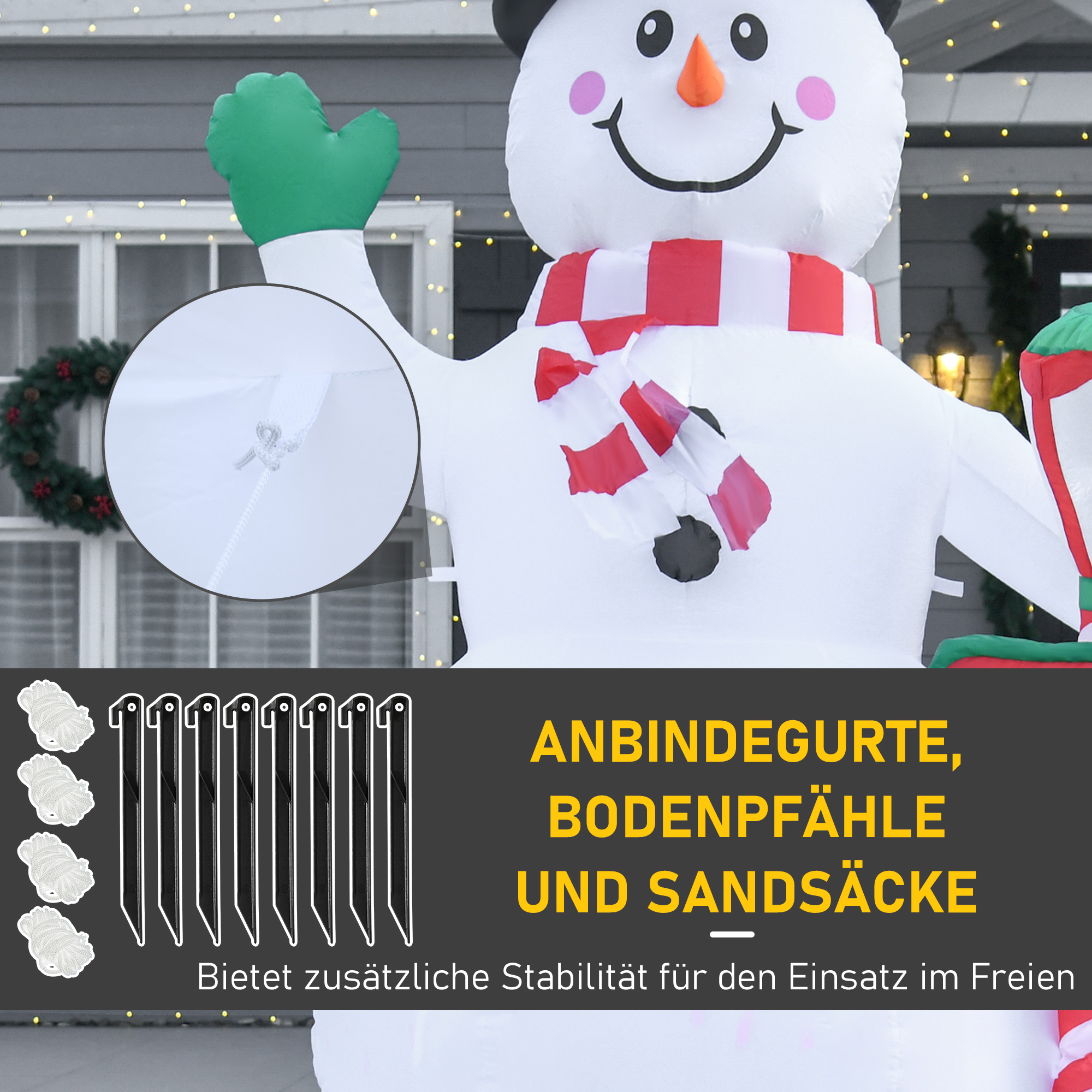 Weihnachtsdeko, aufblasbarer Schneemann, 2,4 m, LED-Beleuchtung, Gebläse, Weiß