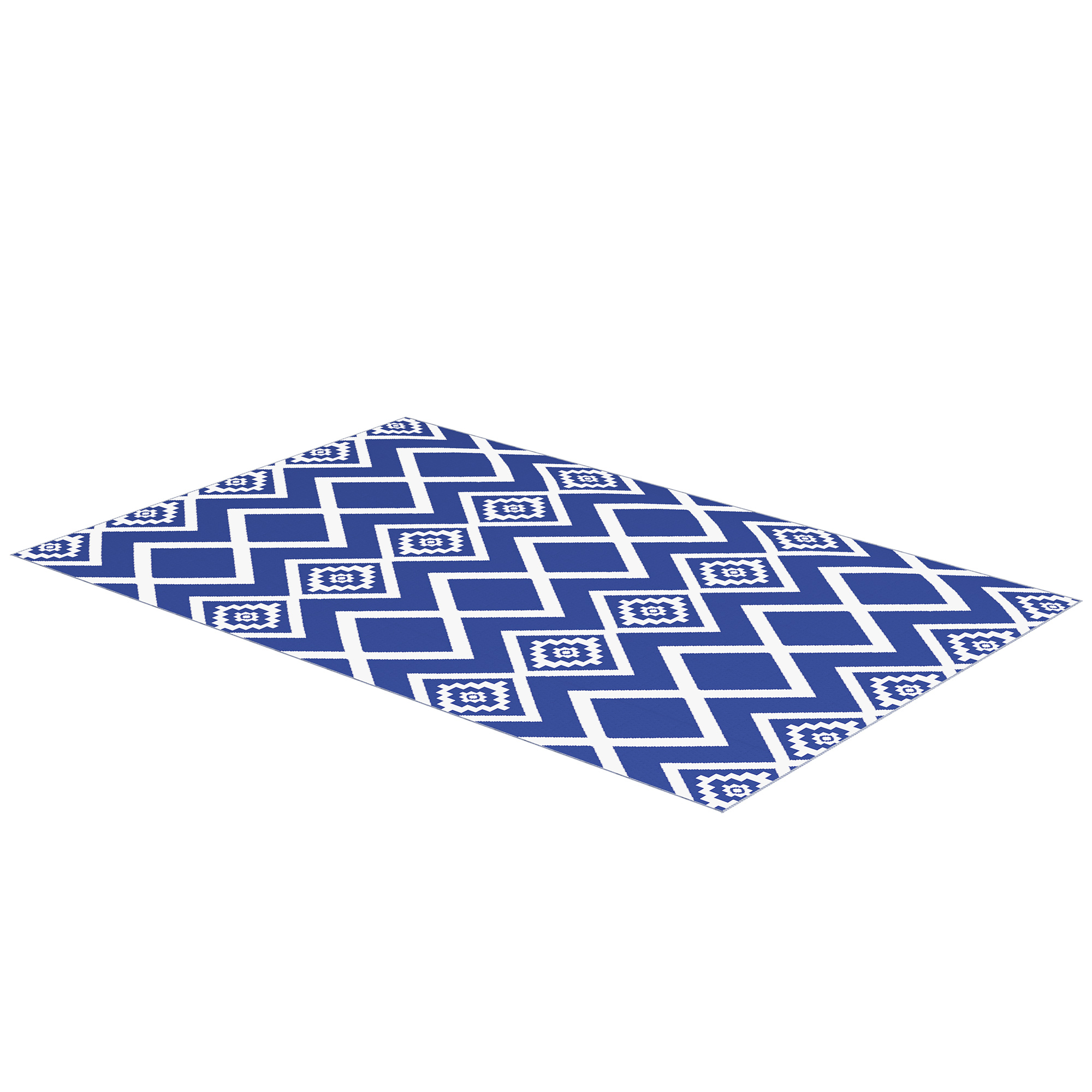 Outdoorteppich Terrassenteppich, wetterbeständig, modernes Design, 182 cm x 274 cm x 0,3 cm, Blau + Weiß