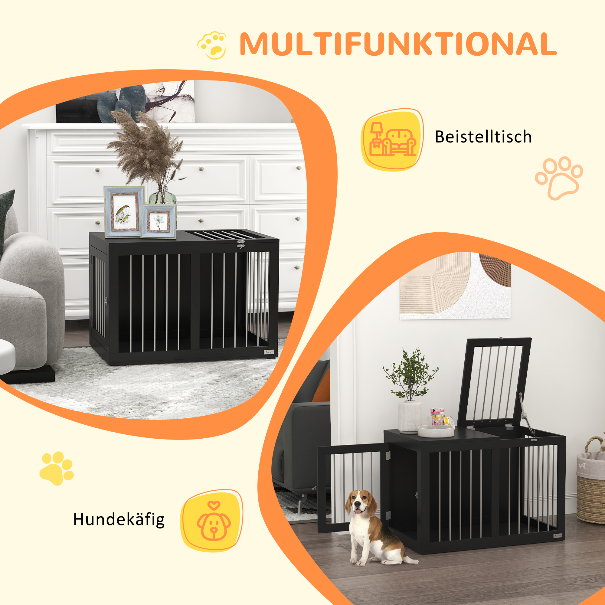 Hundekäfig Hundebox Hundetransportbox,  2 Türen, verriegelbar, Stahlgitter, 80 cm x 50 cm x 56,5 cm, Schwarz