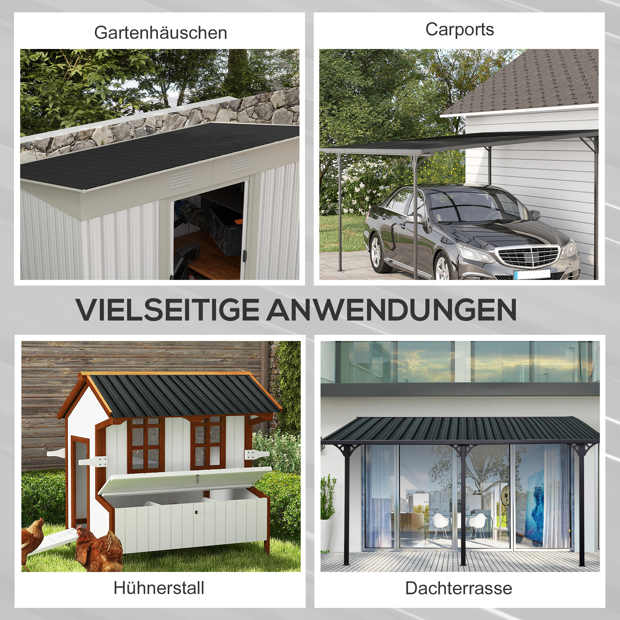 12 Stück Trapezblech 129x45cm 7m² Verzinkt Dachblech 0,25 mm Wetterfest Profilblech Dunkelgrau