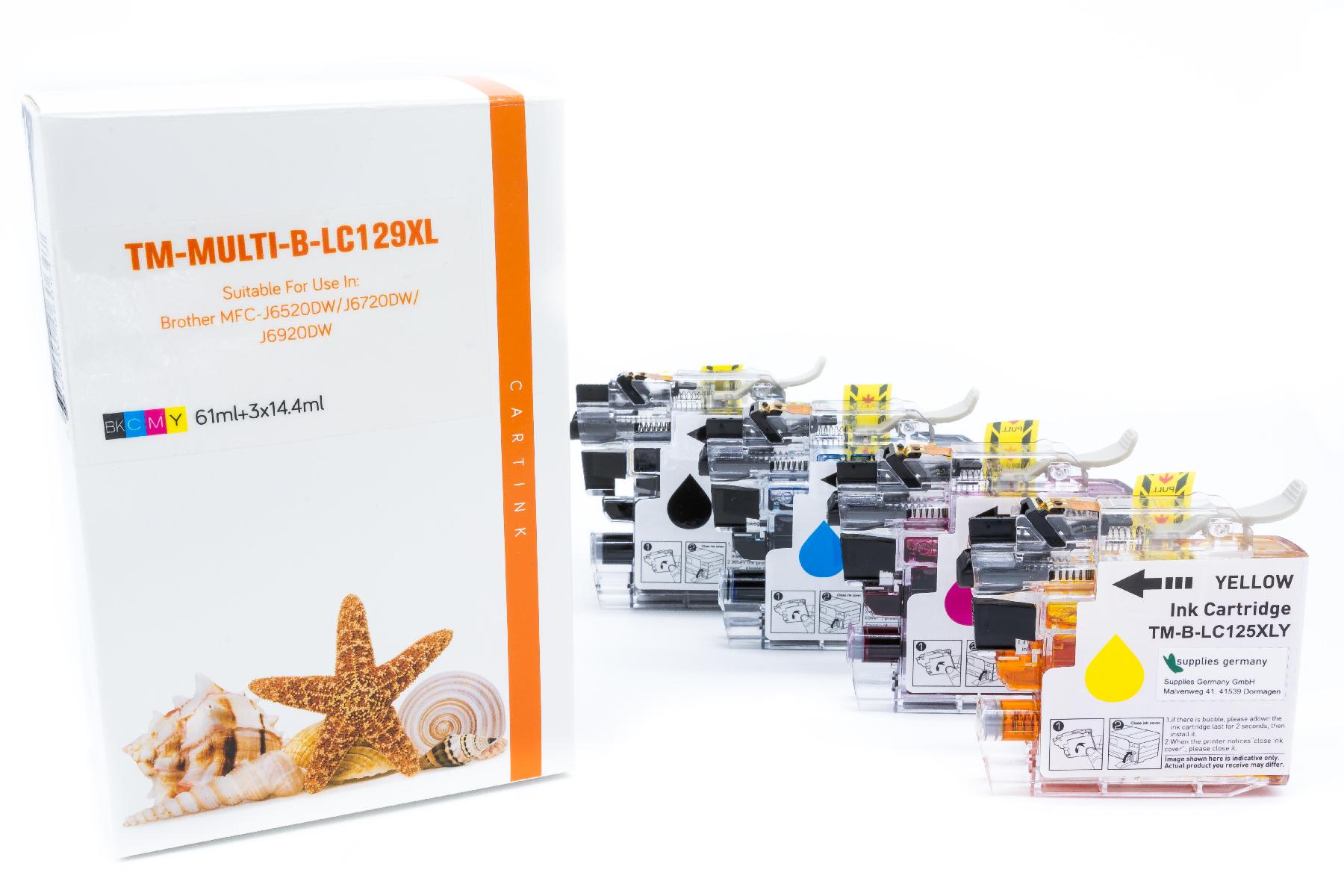 Multipack LC129XL alternativ Tinte für Brother / LC129XLVALBPDR / BK2400 Seiten / C,M,Y1200 Seit