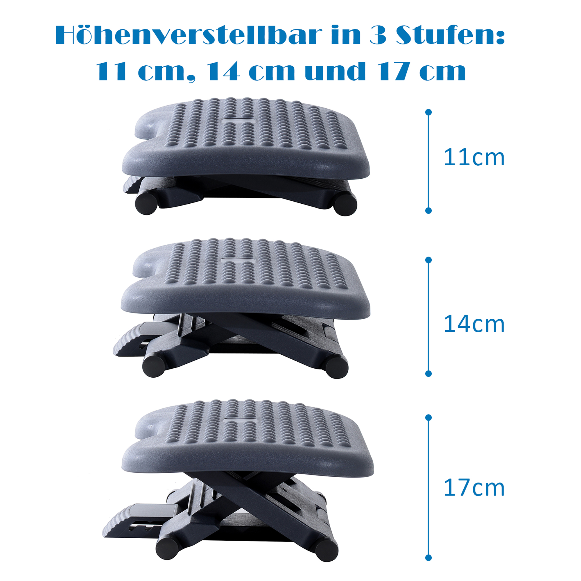 Fußstütze, höhenverstellbar, verstellbarer Neigungswinkel  46 cm x 35 cm x 11-17 cm, Grau