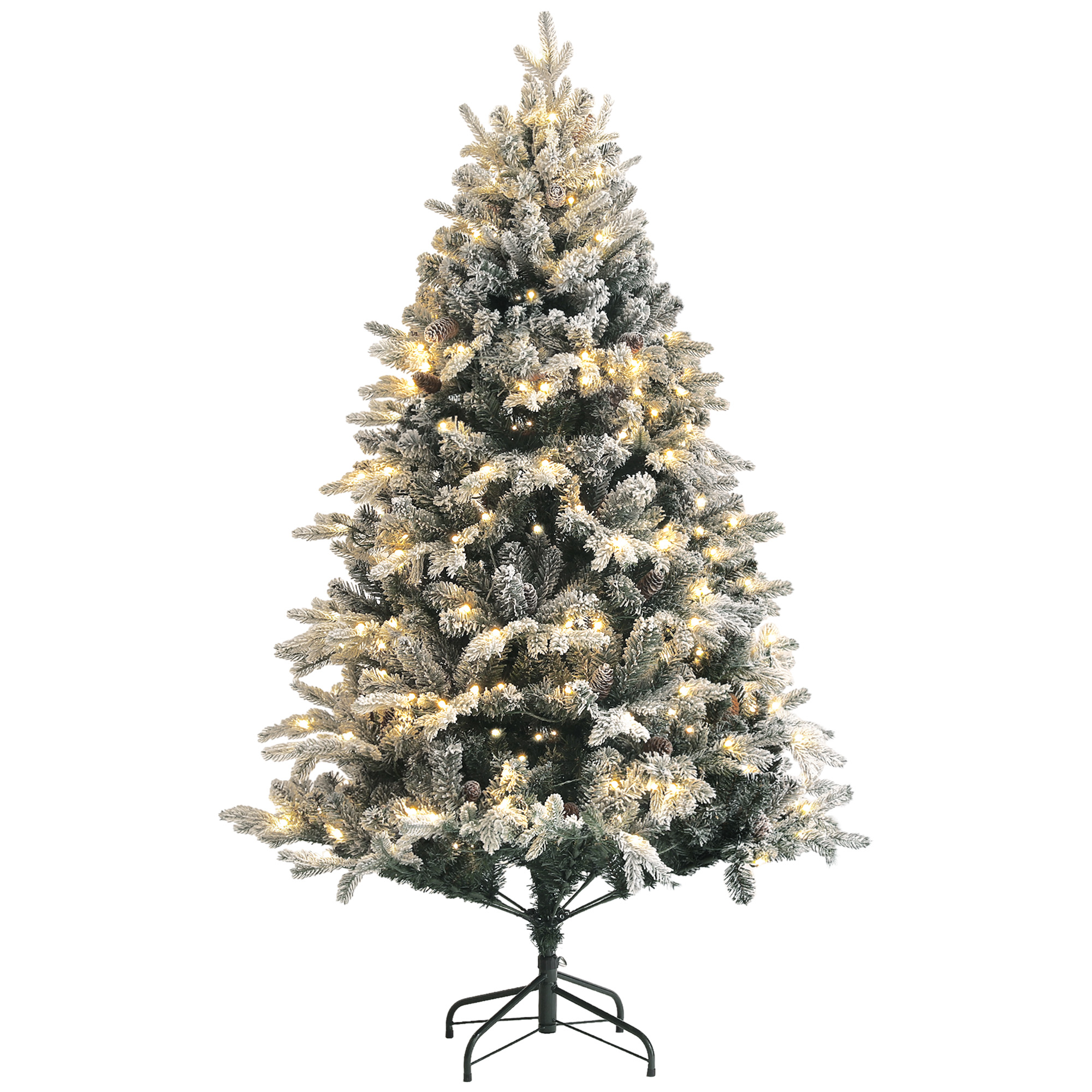 künstlicher Weihnachtsbaum, 180 cm, LED-Lichter, schneebedeckt, flammenhemmend, Metall