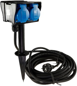 Gartensteckdose mit Erdspieß, 4-fach / IP44, 10m Kabel