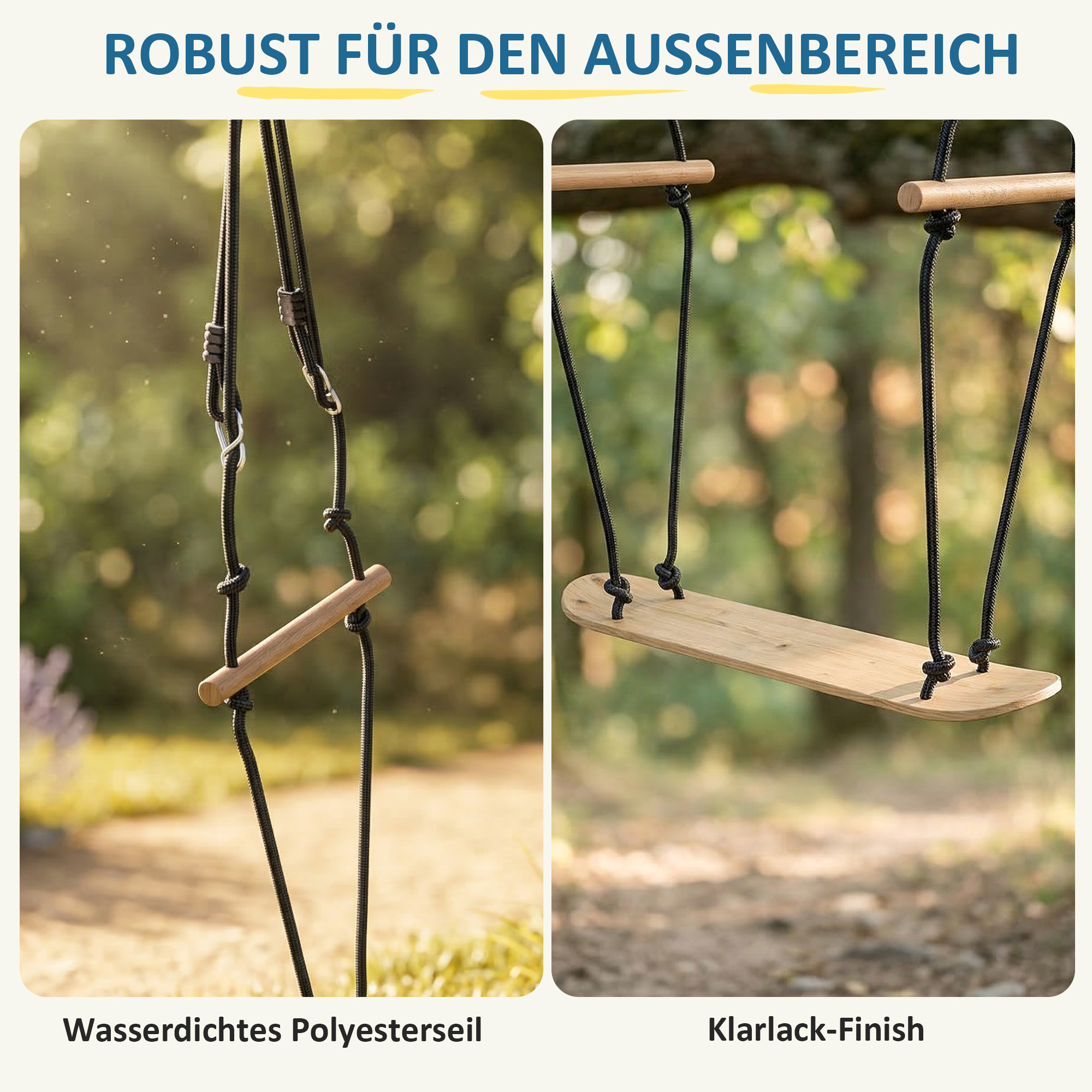 Skateboard Schaukel Kinderschaukel mit verstellbarer Höhe, rutschfestem Brett, wetterfestem Seil, Griffen Schwarz