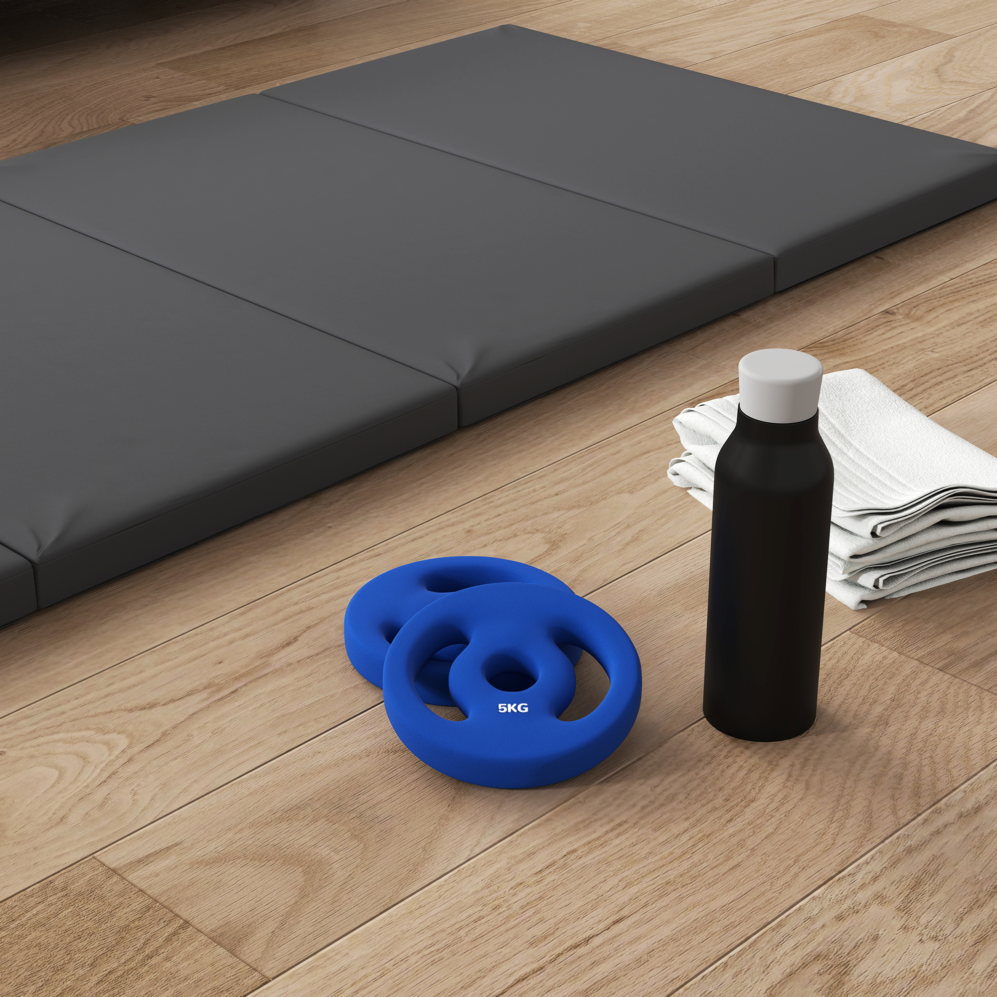 2 x 5 kg Gewichtsplatten mit praktischen Handgriffen, Gewichts-Set für Home-Gym, Fitnessstudio, Stärke-Training, Blau