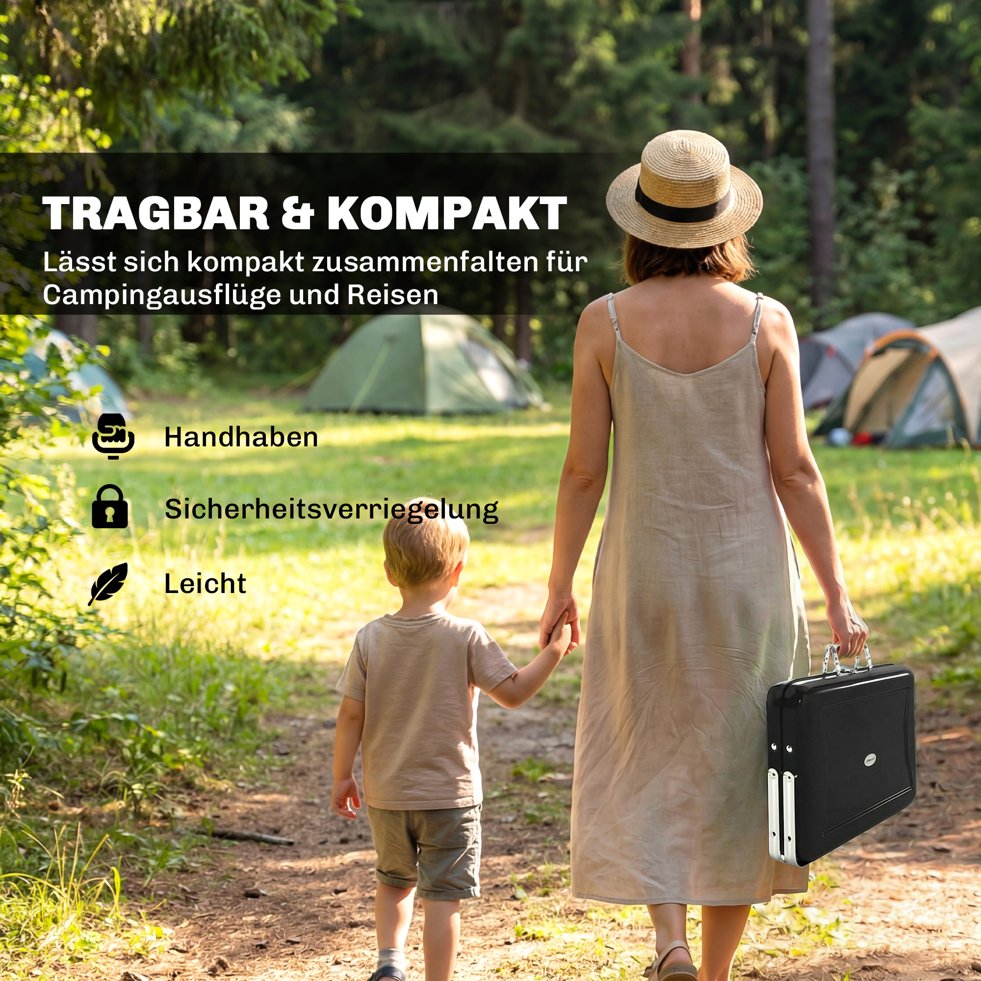 Holzkohlegrill aus Edelstahl BBQ Smoker mit Grillrost Griff klappbaren Beinen für Barbeque Camping 40x28x25,5cm Schwarz