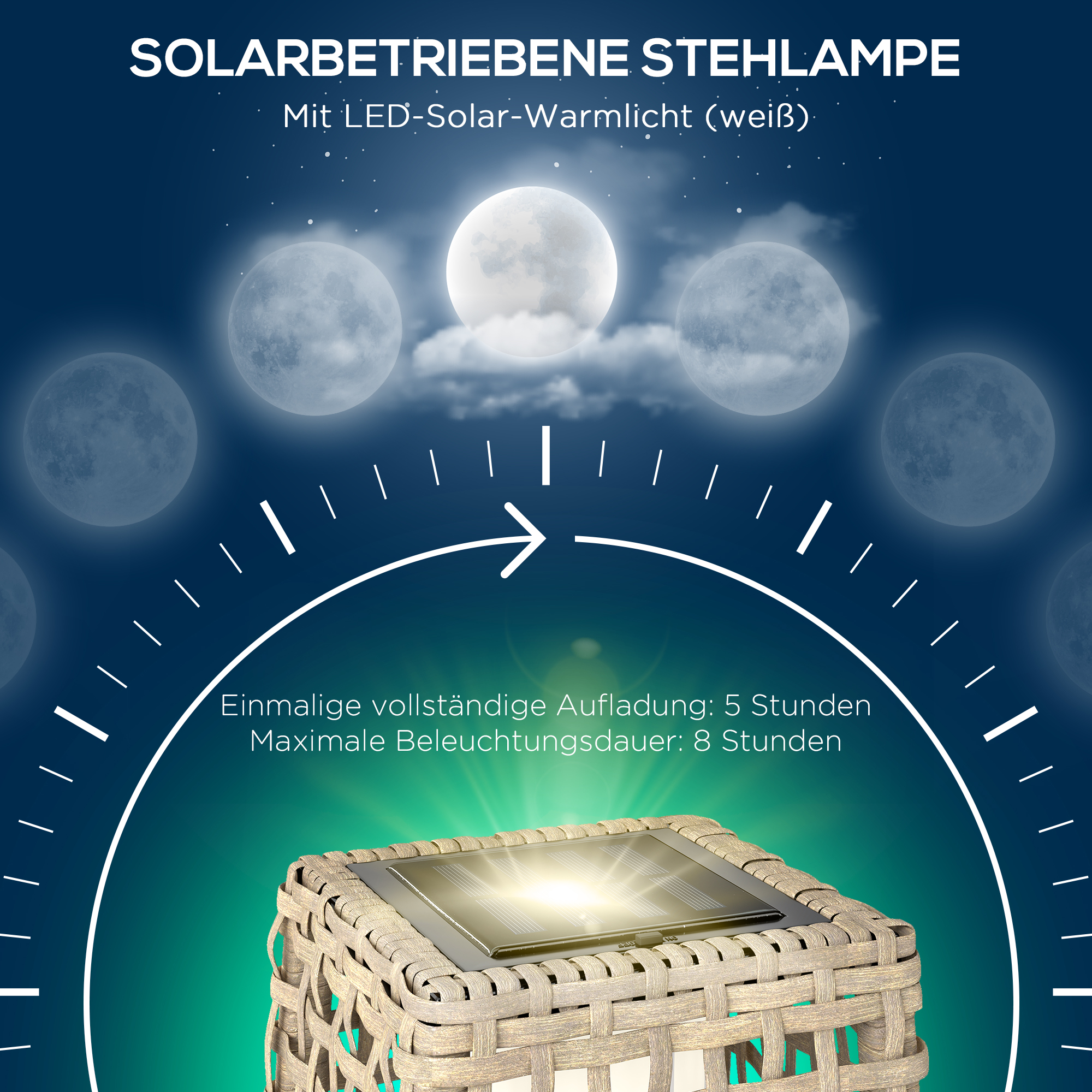 Solar Stehlampe Rattan Solarlampen mit Lichtsensor Automatische LED Solarleuchte im Boho-Stil IP44 Wasserdicht