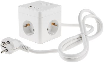 Steckdosen-Würfel mit USB-Ladebuchsen / USB-A /USB-C,3-fach, 1,5m Kabel, weiß