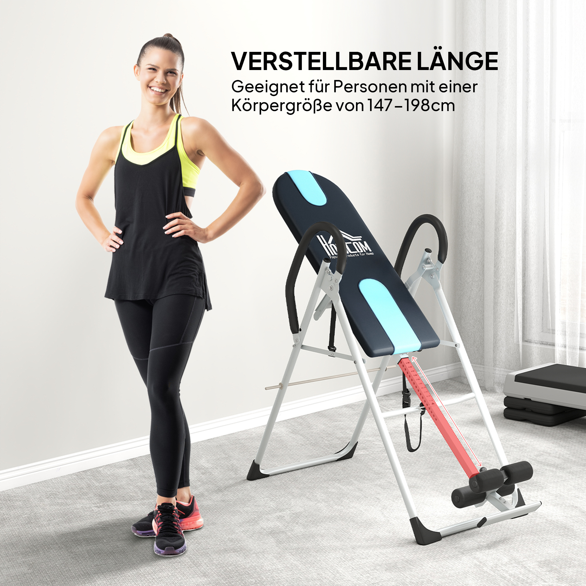 Inversionsbank klappbar Schwerkrafttrainer mit Sicherheitsgurt Inversionstisch bis 136kg Stahl Silber+Schwarz+Blau