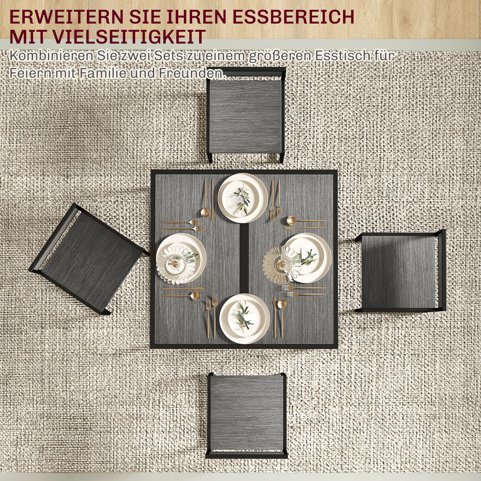 3-teiliges Bartisch-Set Hochtisch-Set 3-teilig, 2 Stühle, 1 Tisch, 90 cm x 47 cm x 76  cm, Grau