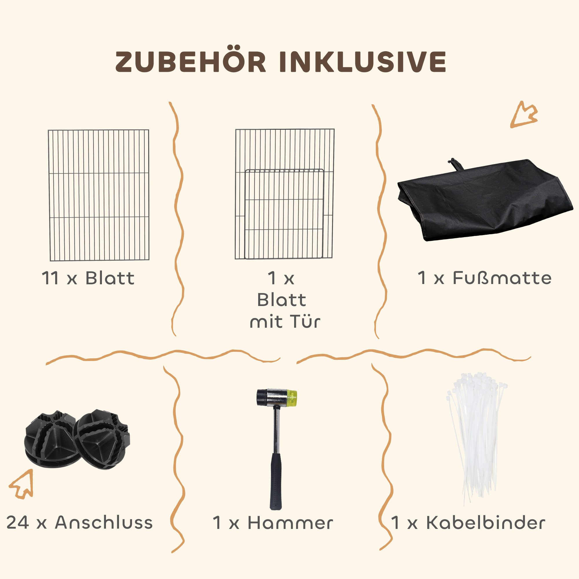 Freigehege, Freilaufgehege mit 12 Paneel, Laufstall für Kleintiere, Kaninchen, Meerschweinchen, 120x60x40 cm, Schwarz