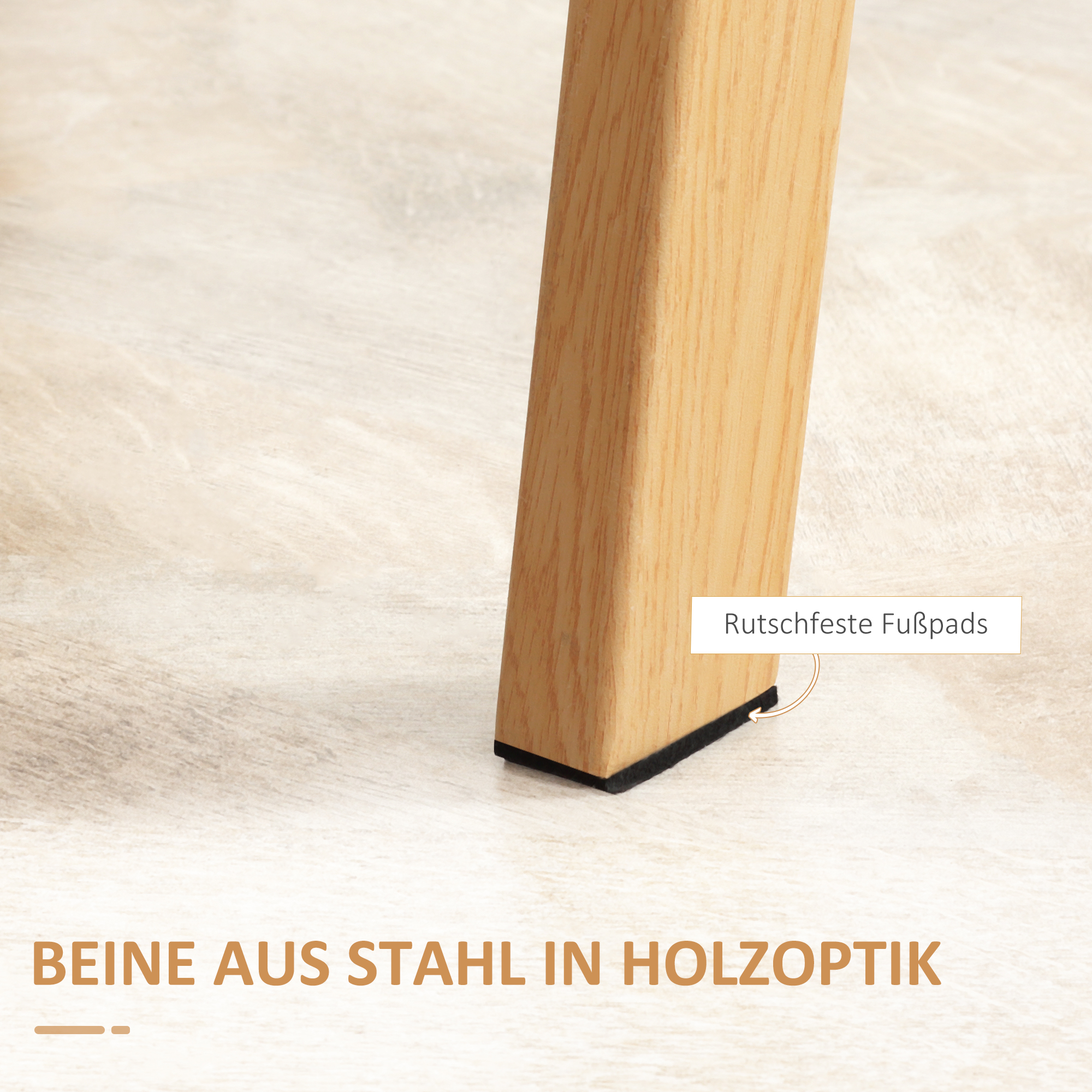 Esstisch für 4 Personen, Glasplatte, Stahlgestell, Holzoptik, 120L x 60B x 76H cm