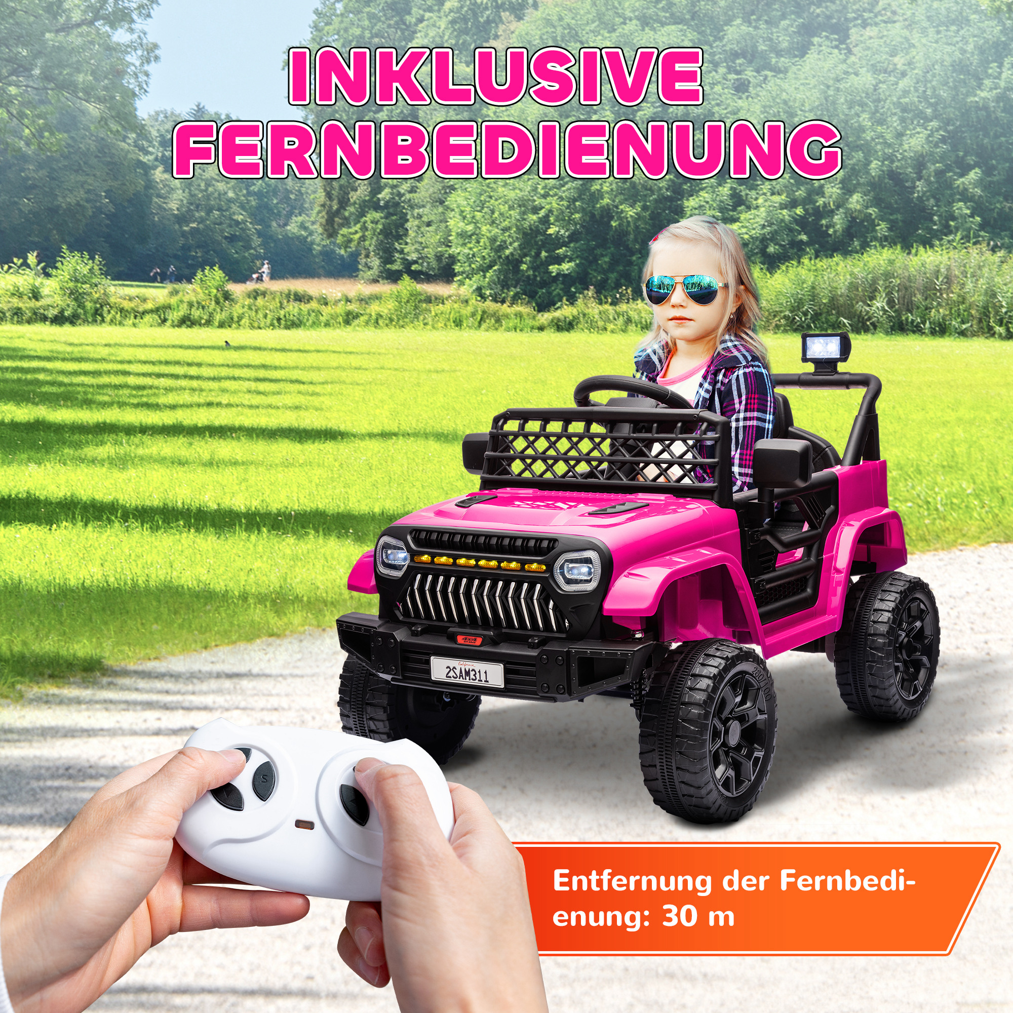 Kinder Elektroauto 12V Kinderauto Elektrisch mit 2,4 GHz Fernbedienung 2 Motor Hupe LED Musik für 3-8 Jahre Rosa