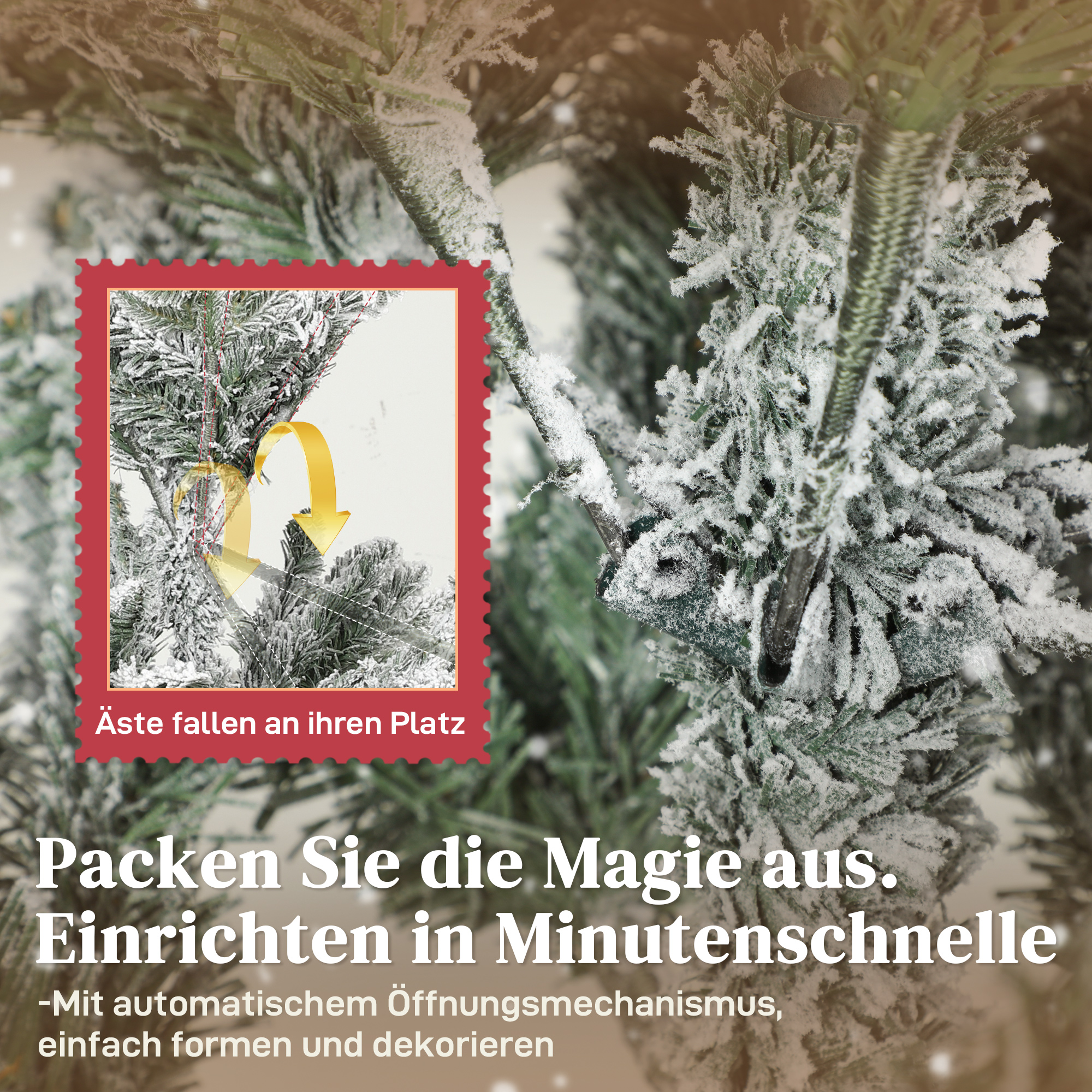 Künstlicher Weihnachtsbaum, 150cm Christbaum mit Schnee, 1162 Zweigen, klappbarem Metallständer
