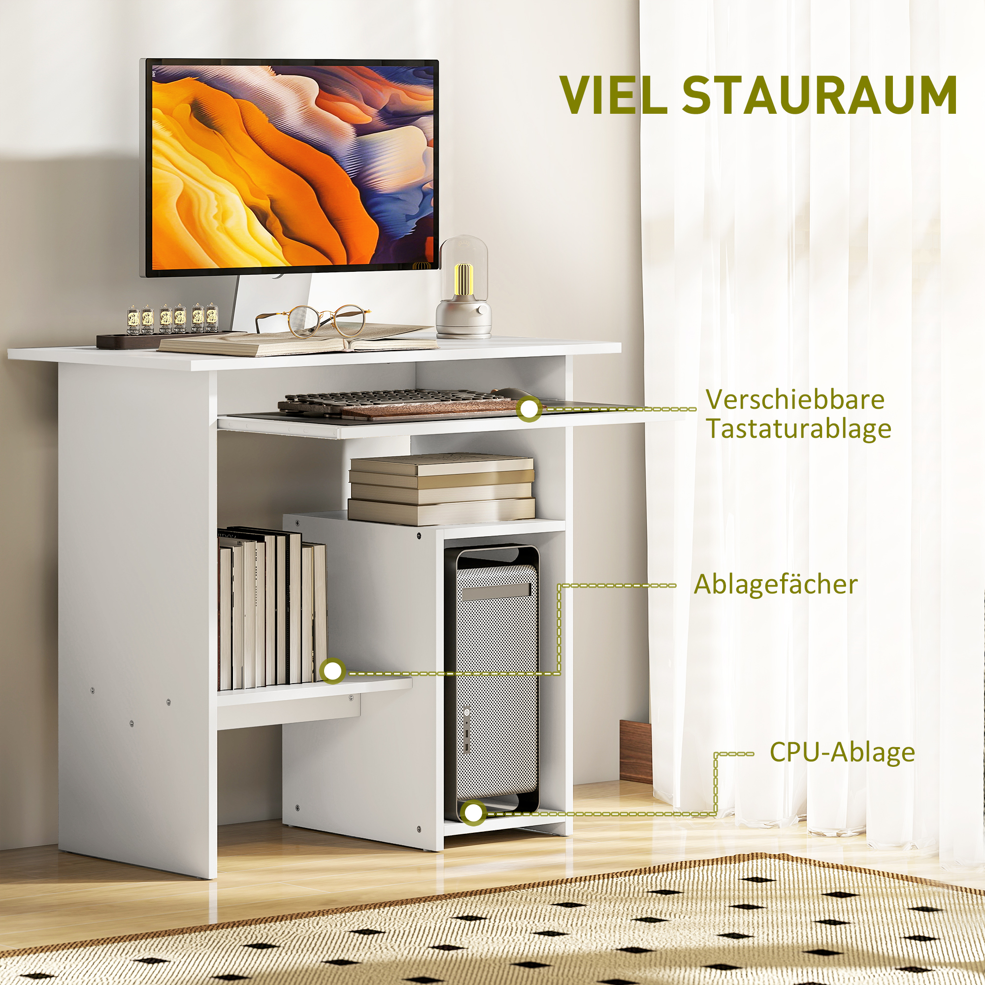 Computertisch, Schreibtisch, Spanplatte, Metall, 80 x 45 x 75 cm, Weiß
