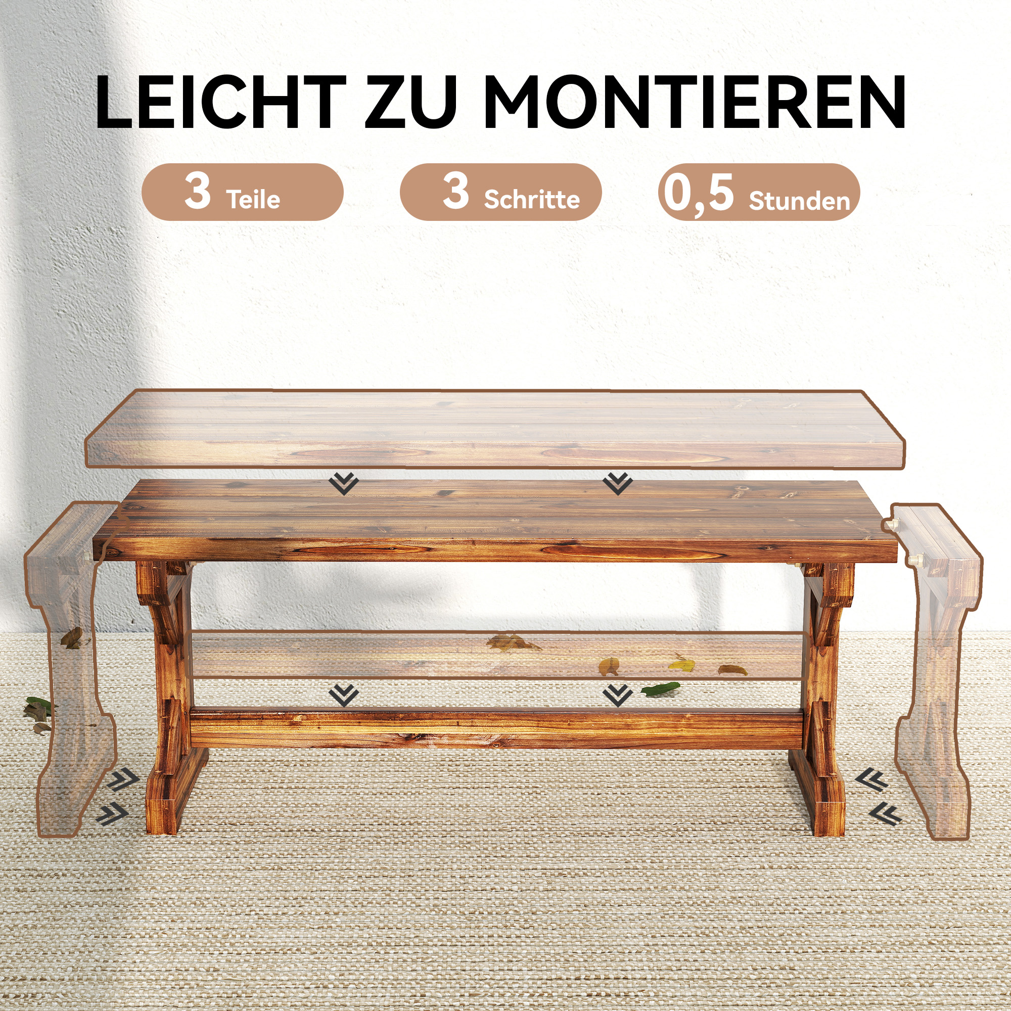 2-Sitzer Gartenbank wetterfest Sitzbank aus Holz Parkbank mit X-Basis  240kg Belastbar 114 x 40 x 46 cm Verkohlt