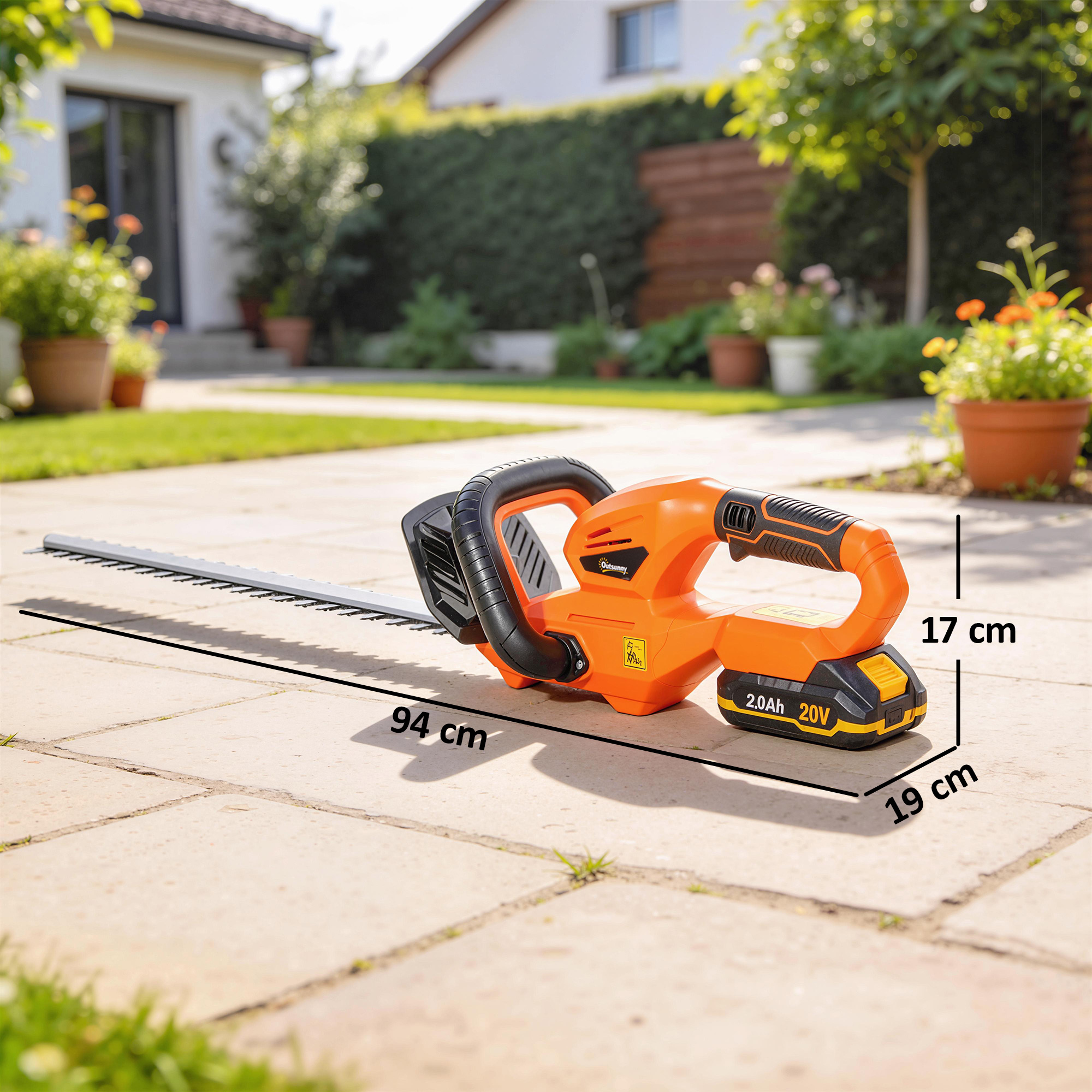 Elektro Heckenschere Akku Elektrischer Heckenschneider mit 100 W Motorleistung Kabellos 51cm Schnittlänge ABS Orange
