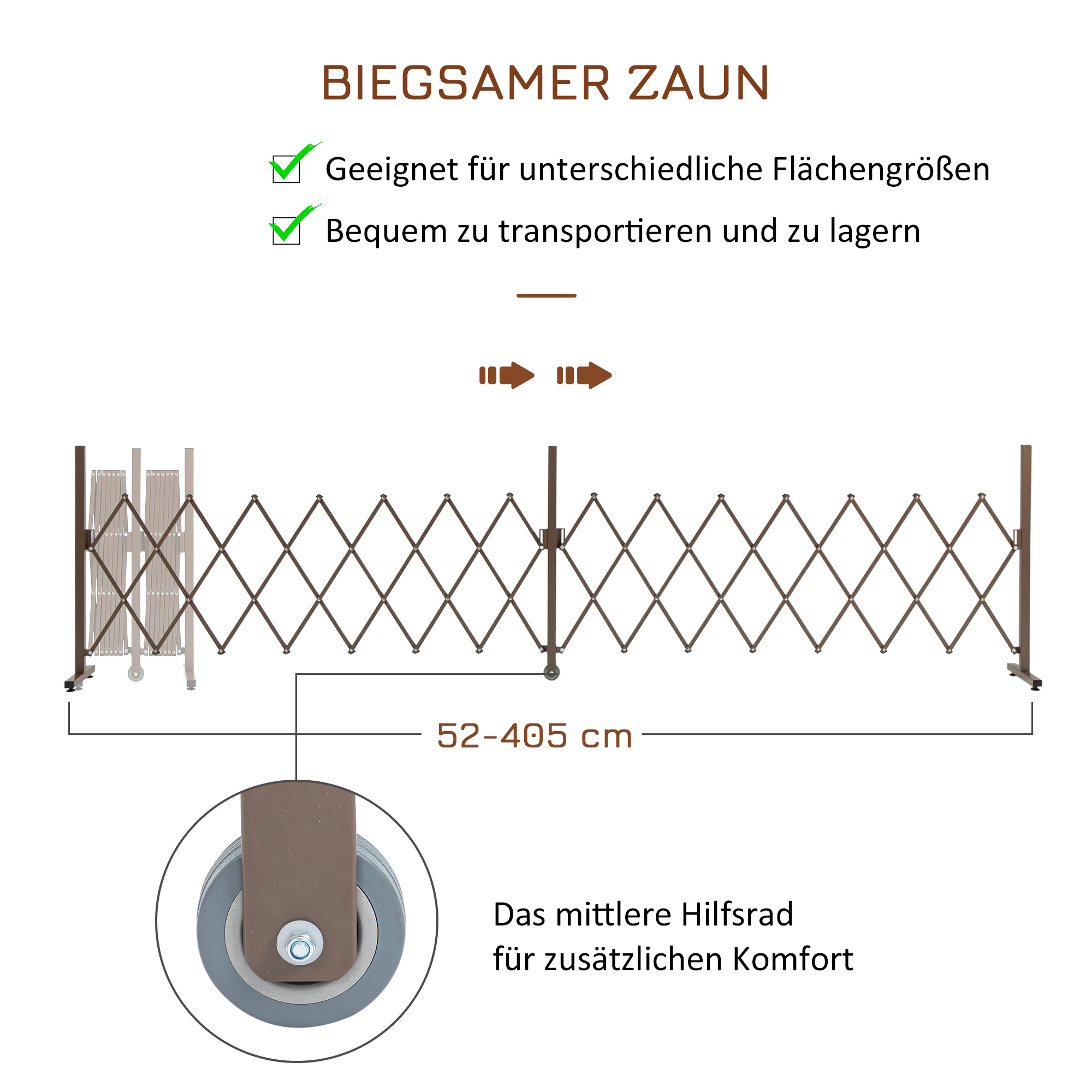 Scherengitter Absperrgitter Scherensperre ausziehbar 52-405cm Garten Alu Braun H103,5cm