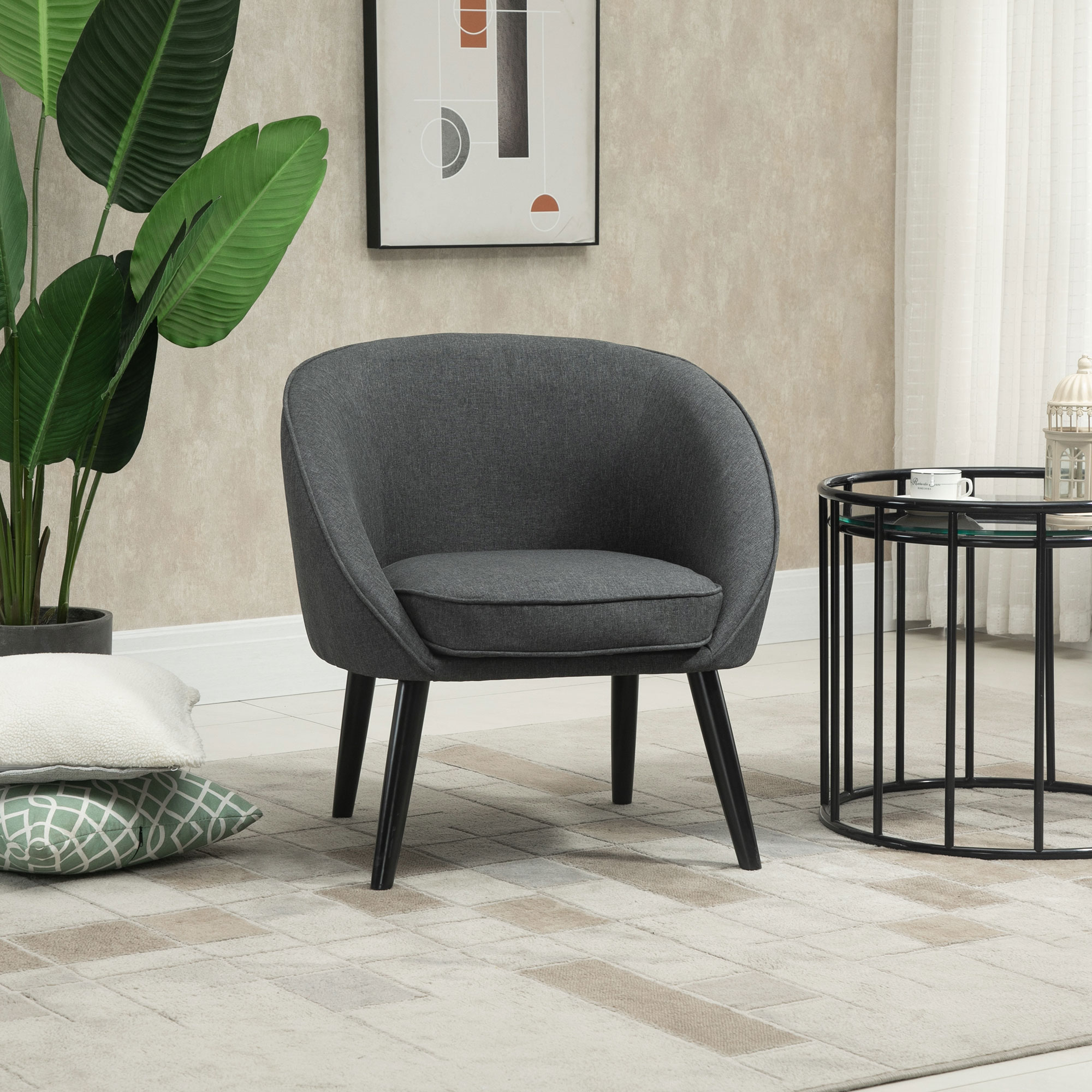 Loungesessel Cocktailsessel bis 150 kg, Leinen-Optik Holz Grau 71 x 65 x 75 cm