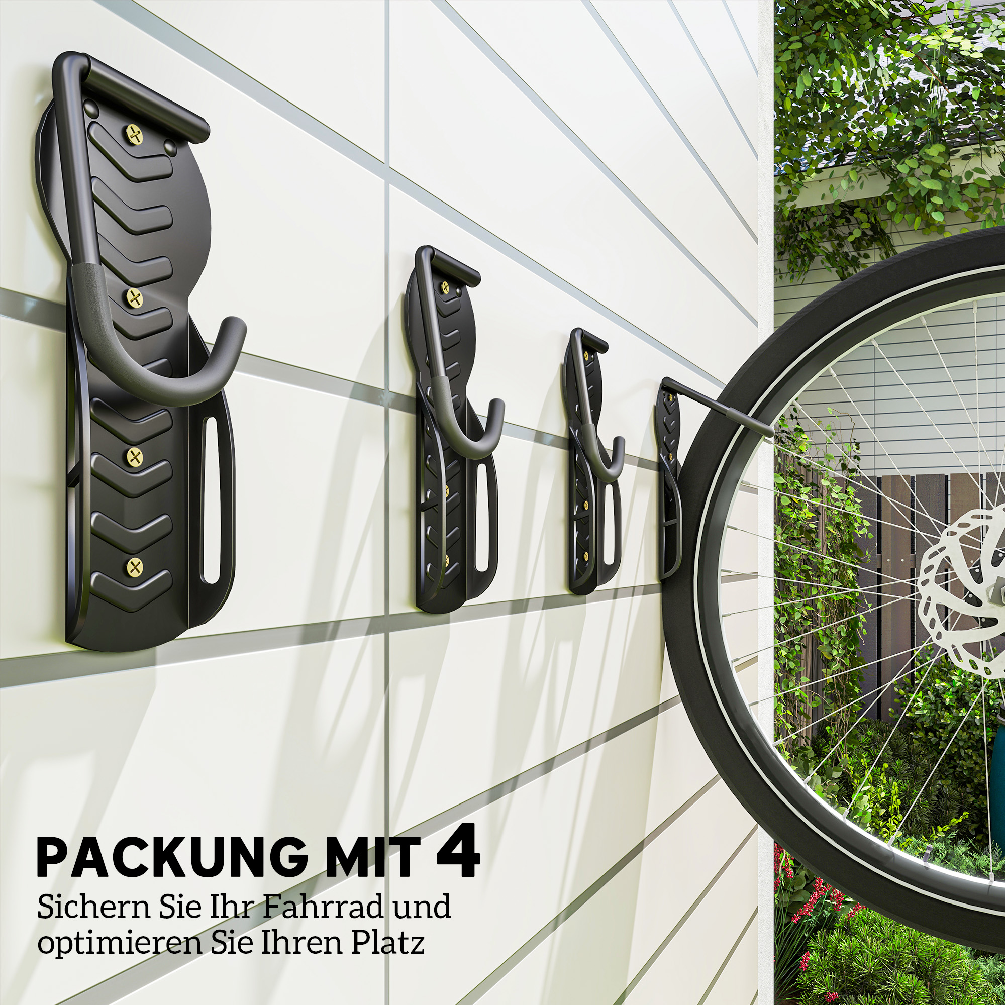 4er Set Fahrrad Wandhalterung Vertikal mit 30 kg Tragkraft klappbar für 4 Fahrräder Schwarz