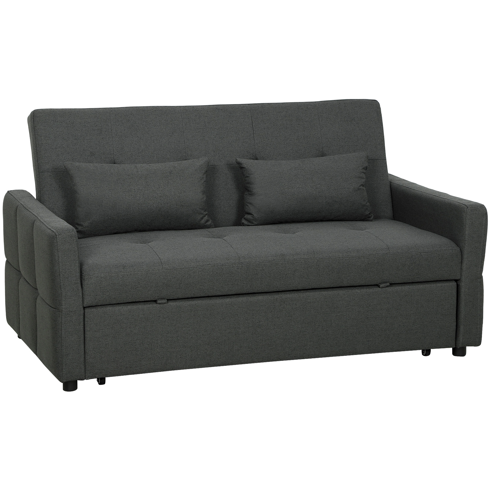 2-Sitzer-Schlafsofa, 3-in-1 Ausziehsofa mit verstellbarer Rückenlehne, breiter Sitzfläche, Dunkelgrau