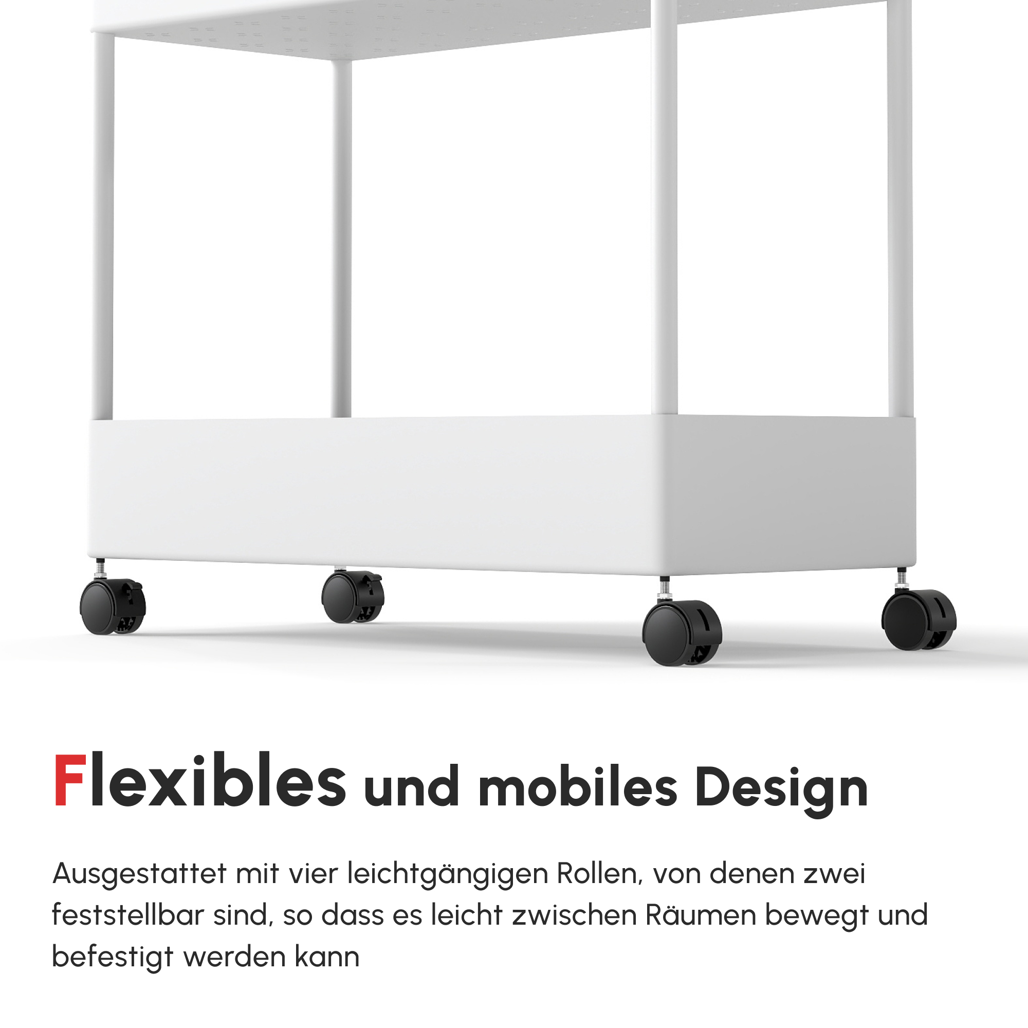Küchenwagen mit 4 Regalen, 4 flexiblen Haken, 4 Rollen, 40 cm x 19 cm x 90 cm, Nischenwagen, Weiß