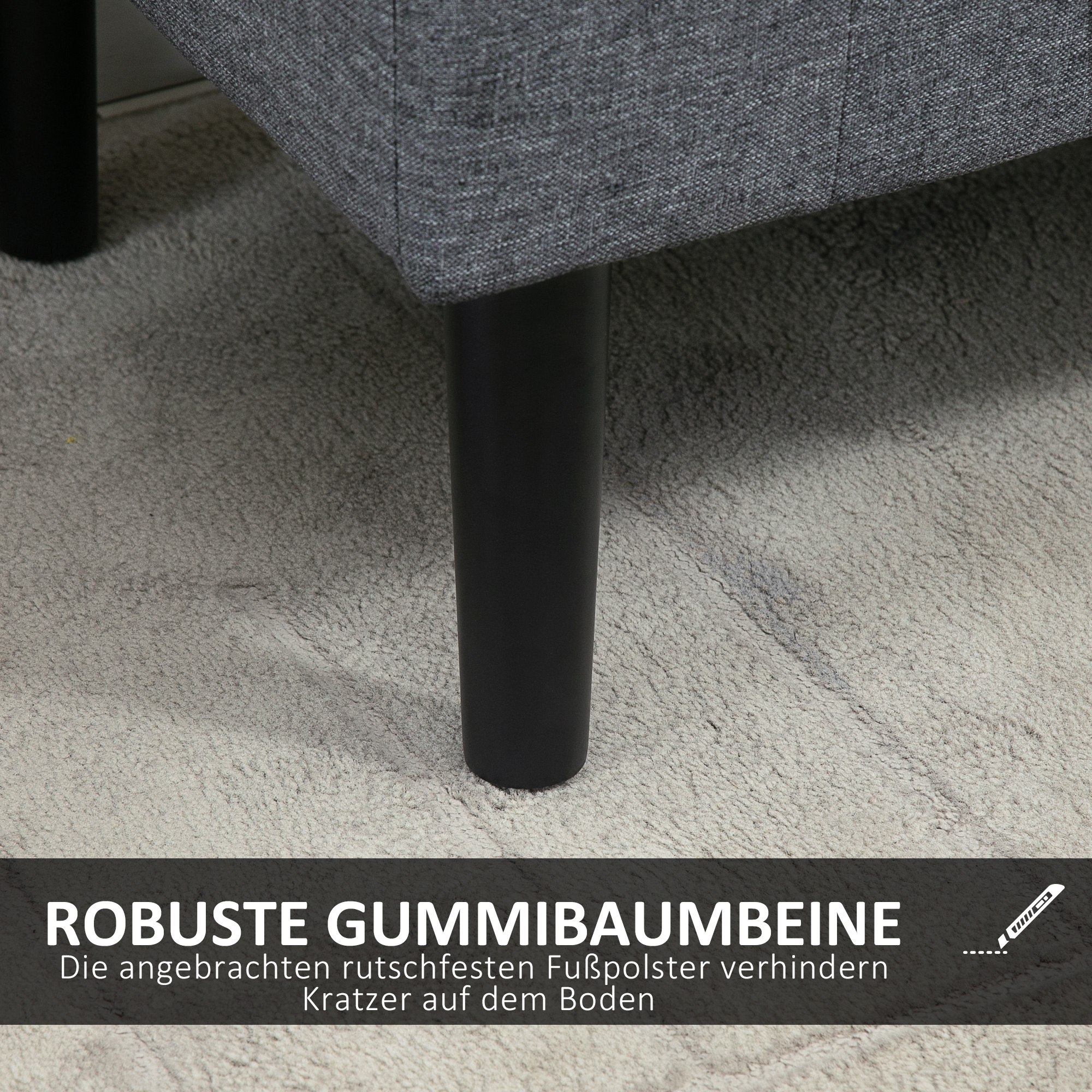 Sitzbank mit Stauraum, Polsterbank, belastbar bis 130 kg, Leinenoptik, Kautschukholz, 116 x 44 x 58 cm, Hellgrau