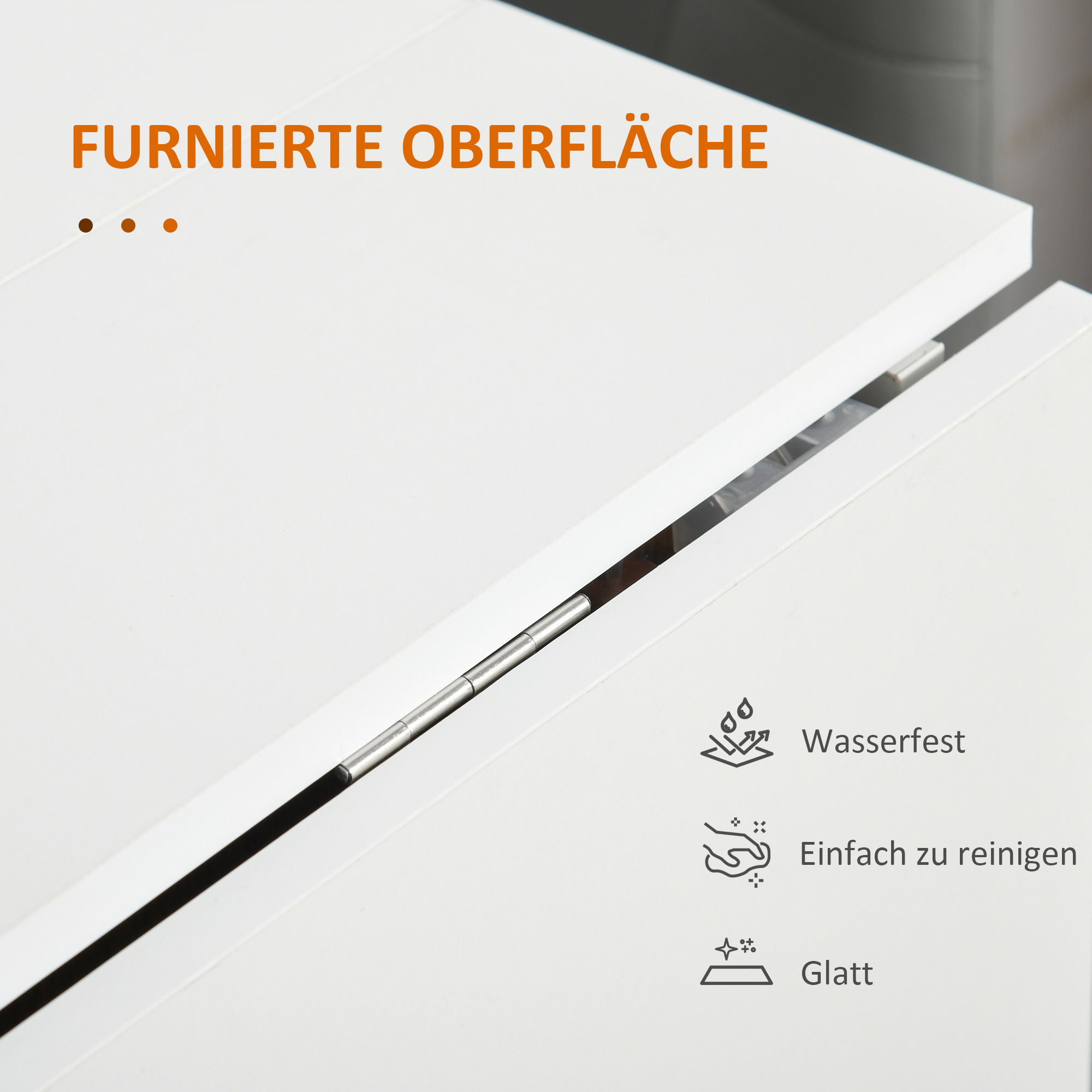 ausklappbarer Esstisch, ausziehbarer Esstisch, mobil, modernes Design, 120 cm x 80 cm x 73 cm, Teak + Weiß
