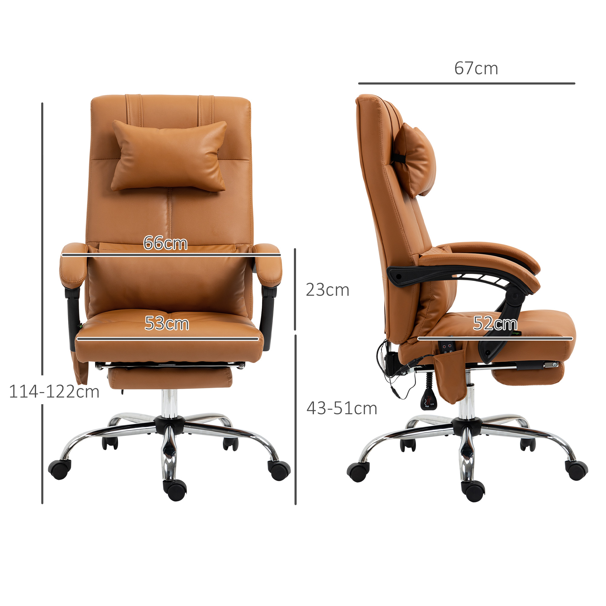 Bürostuhl mit Massagefunktion, ergonomisch, 66x67x114-122cm, Hellbraun