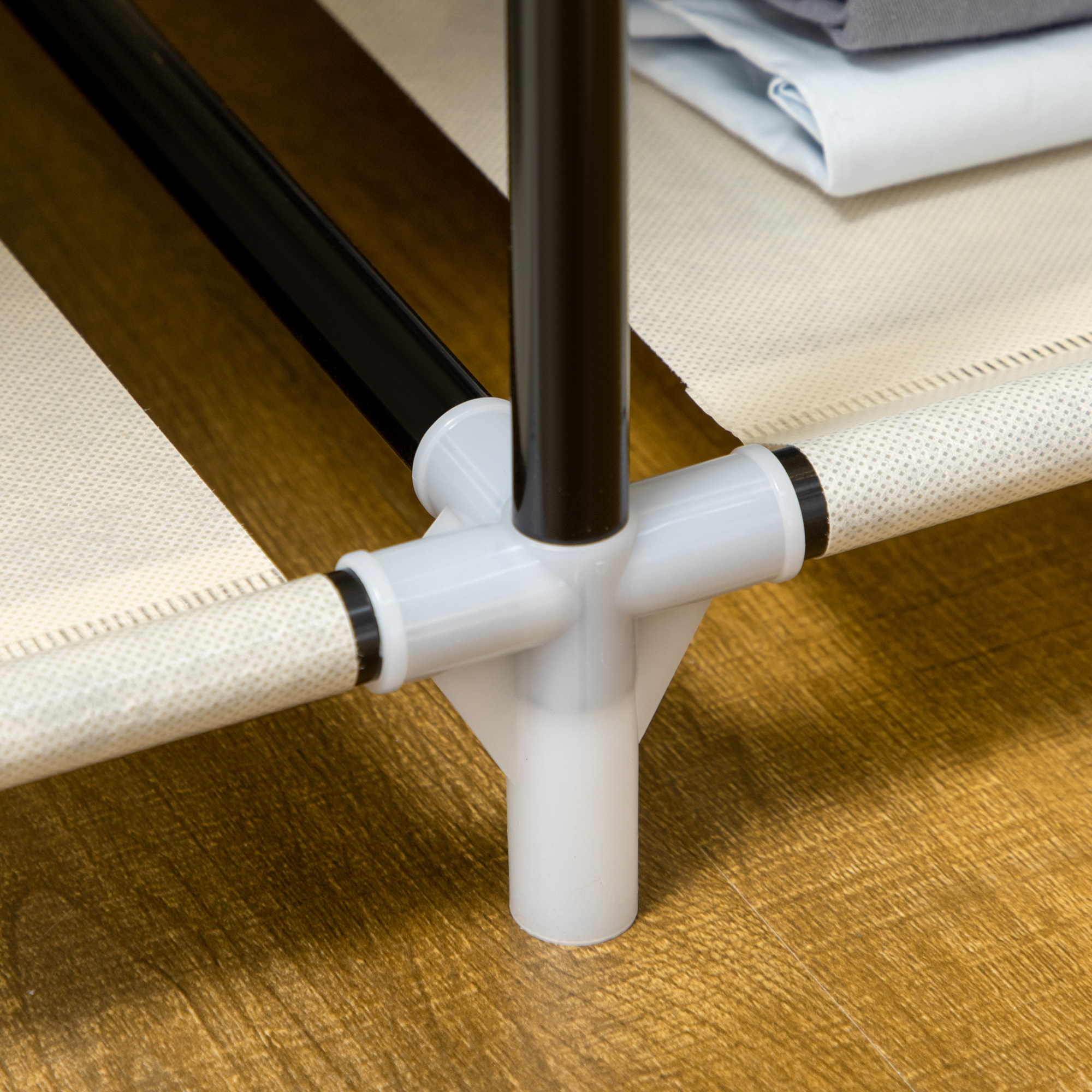 Schrank aus Stoff, Aufbewahrungslösung, 6 Regale, 1 Kleiderstange, Beige