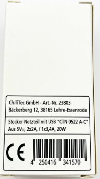 Stecker-Netzteil mit USB "CTN-0522 A-C", 20W, 5,0V/3,0A, 9,0V/2,0A, 12,0V/1,67A=