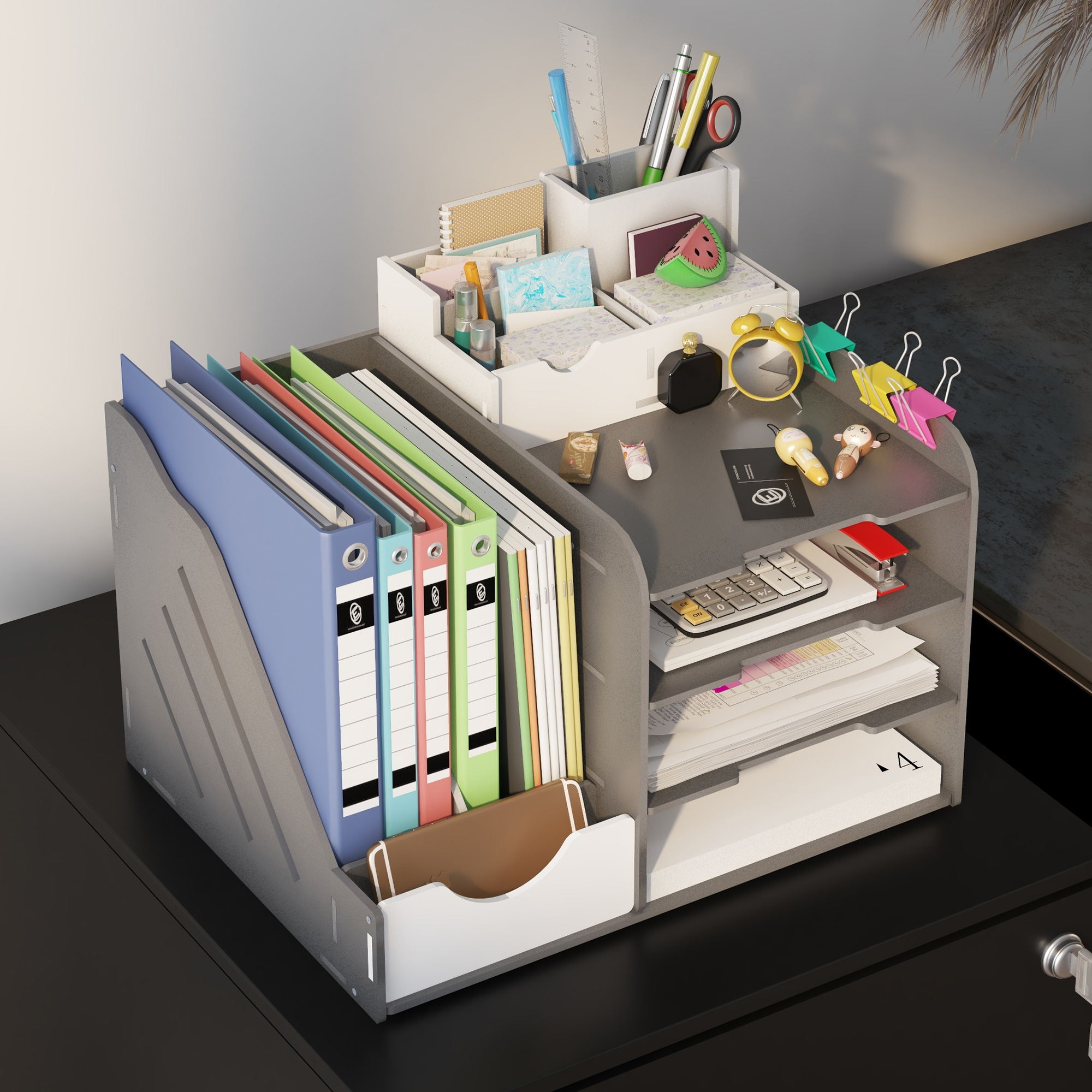 Rollcontainer Aktenschrank, 2 Schubladen, ab­schließ­bar, rollbar, 37 cm x 43,5 cm x 67,5 cm, Schwarz