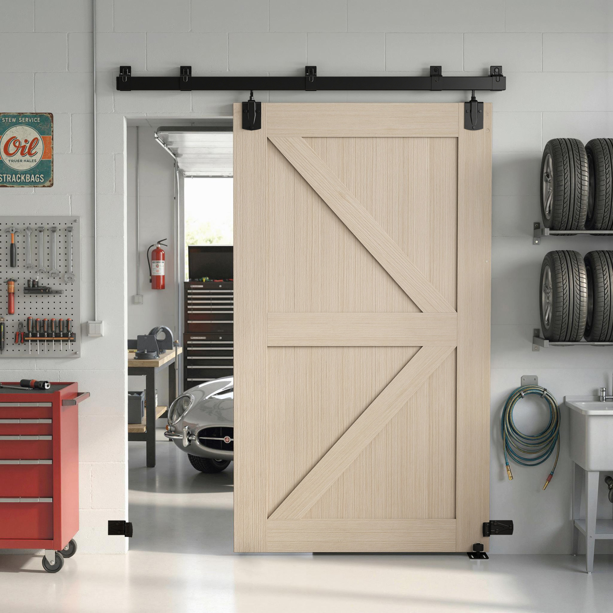 Schwerlast Schiebetür-Hardware-Set 183 cm Schwarz für Einzeltüren