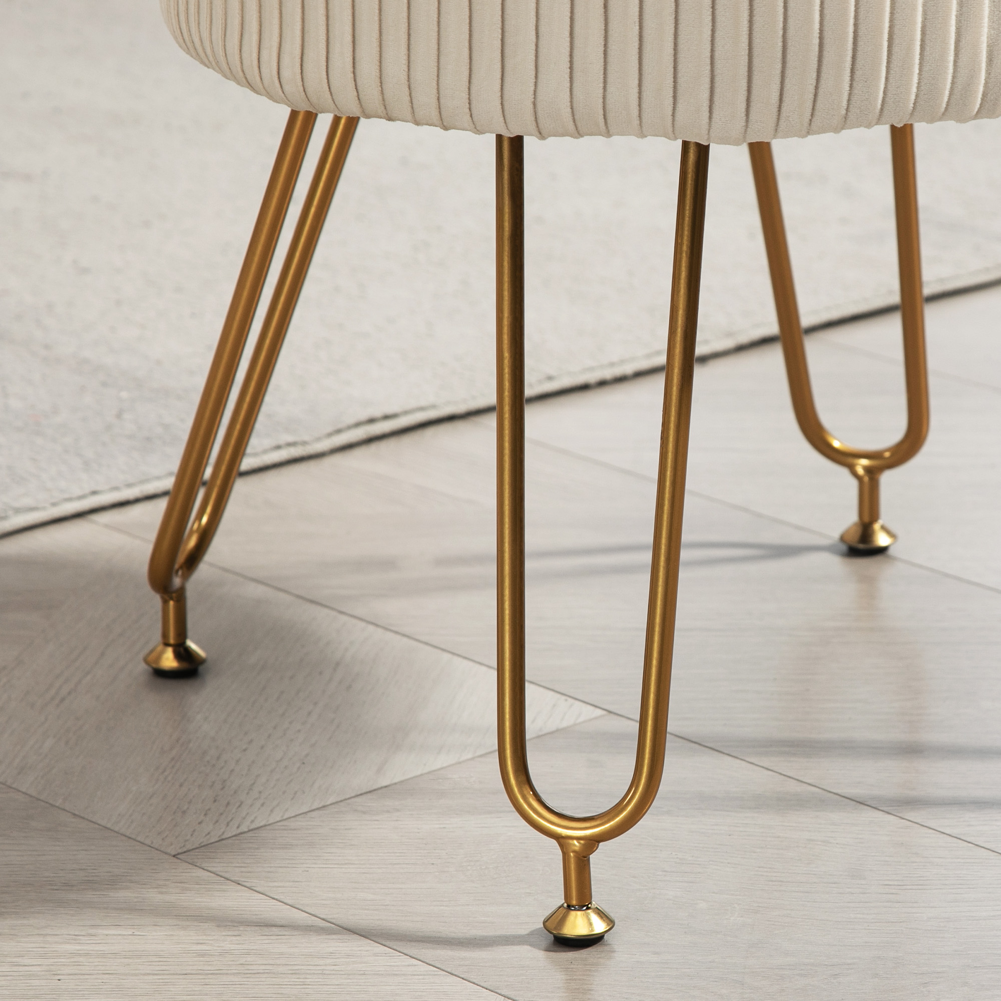 2-in-1-Aufbewahrungshocker mit Metallbeinen, runder Fußhocker für Wohnzimmer, Schlafzimmer, Flur, Cremeweiß