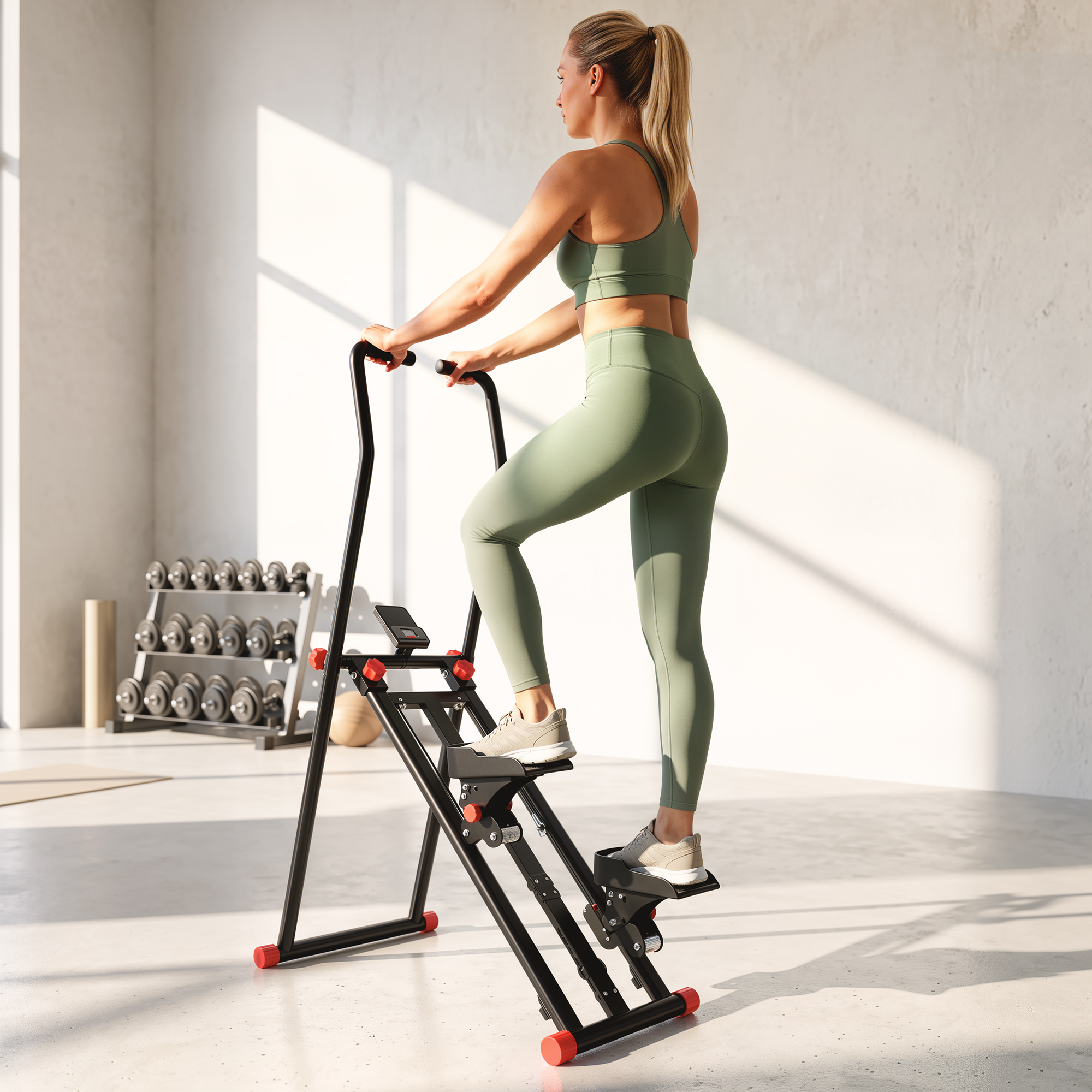 Treppenstepper für Zuhause, klappbarer Vertical Climber mit 3 Widerstandsstufen, verstellbarem Lenker und LCD-Monitor