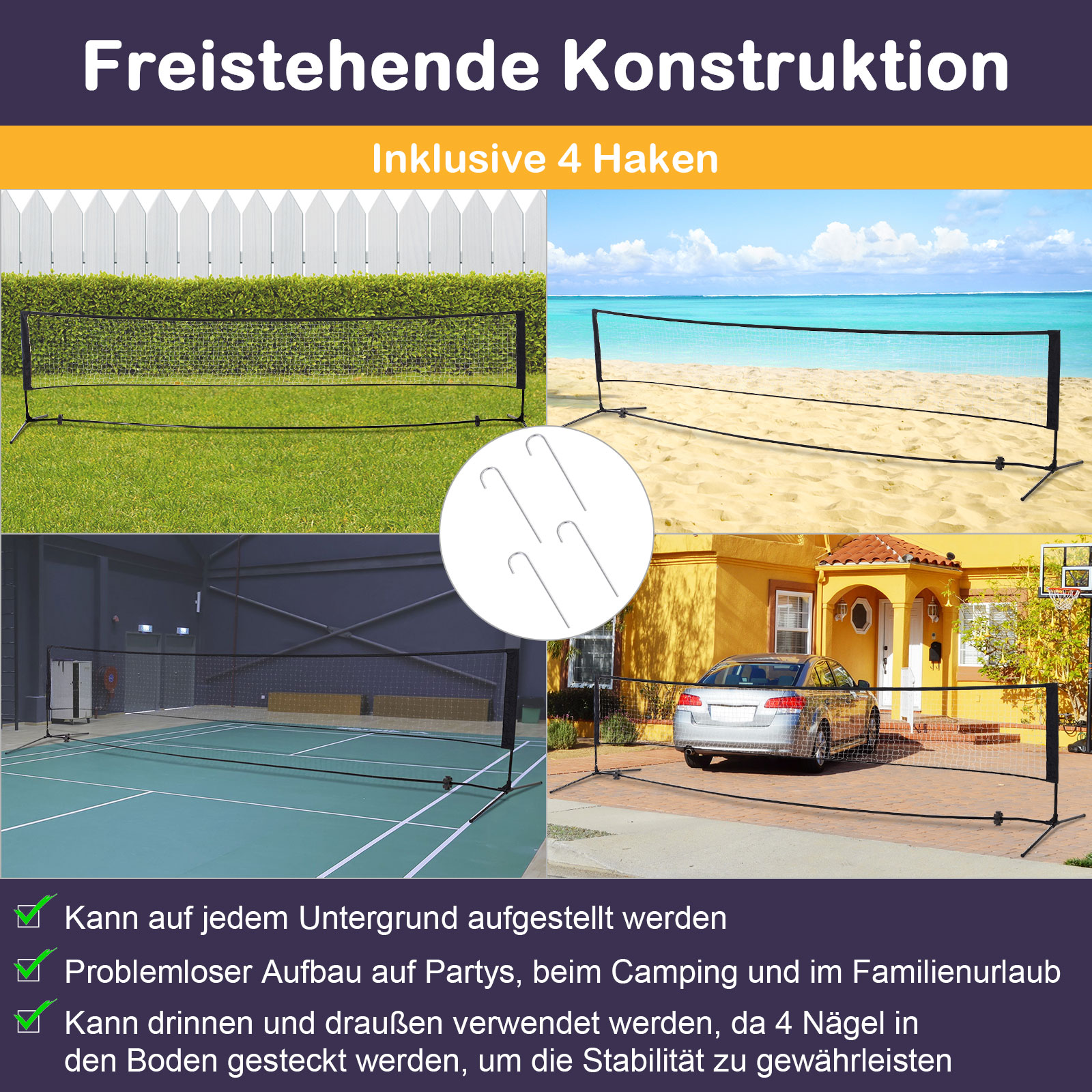 Badmintonnetz 2-Fach-höhenverstellbar Volleyballnetz Tennisnetz Transporttasche 94/158cm Schwarz+Grün