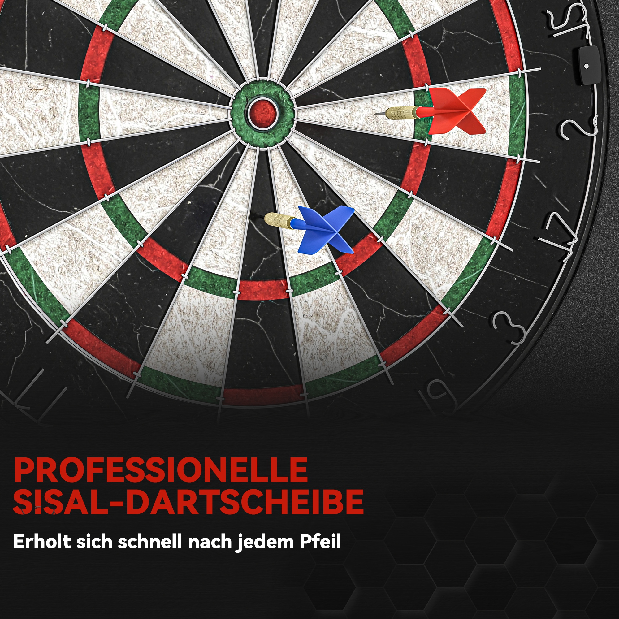Dartscheibe Dartboard-Set mit Schutzring, 6 Dartpfeile mit Stahlspitzen, Sisal, Kunststoff, Schwarz