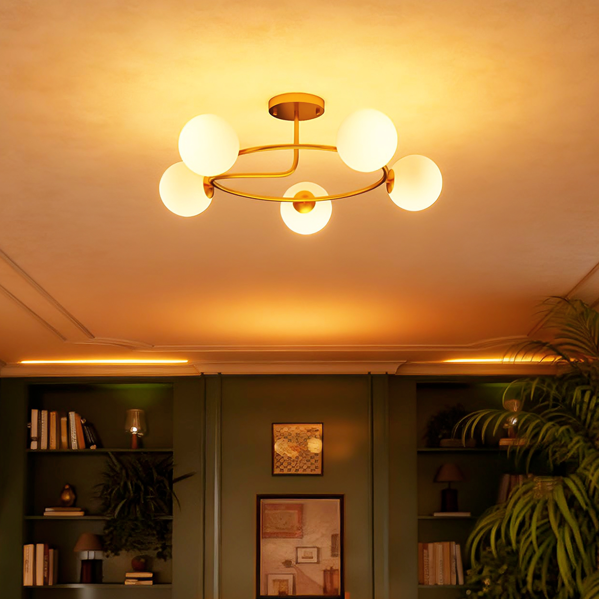 Deckenleuchte 20W Deckenlampe mit 5 G9-Fassungen, Eleganter Gold-Weiß-Look, Leuchtmittel nicht enthalten